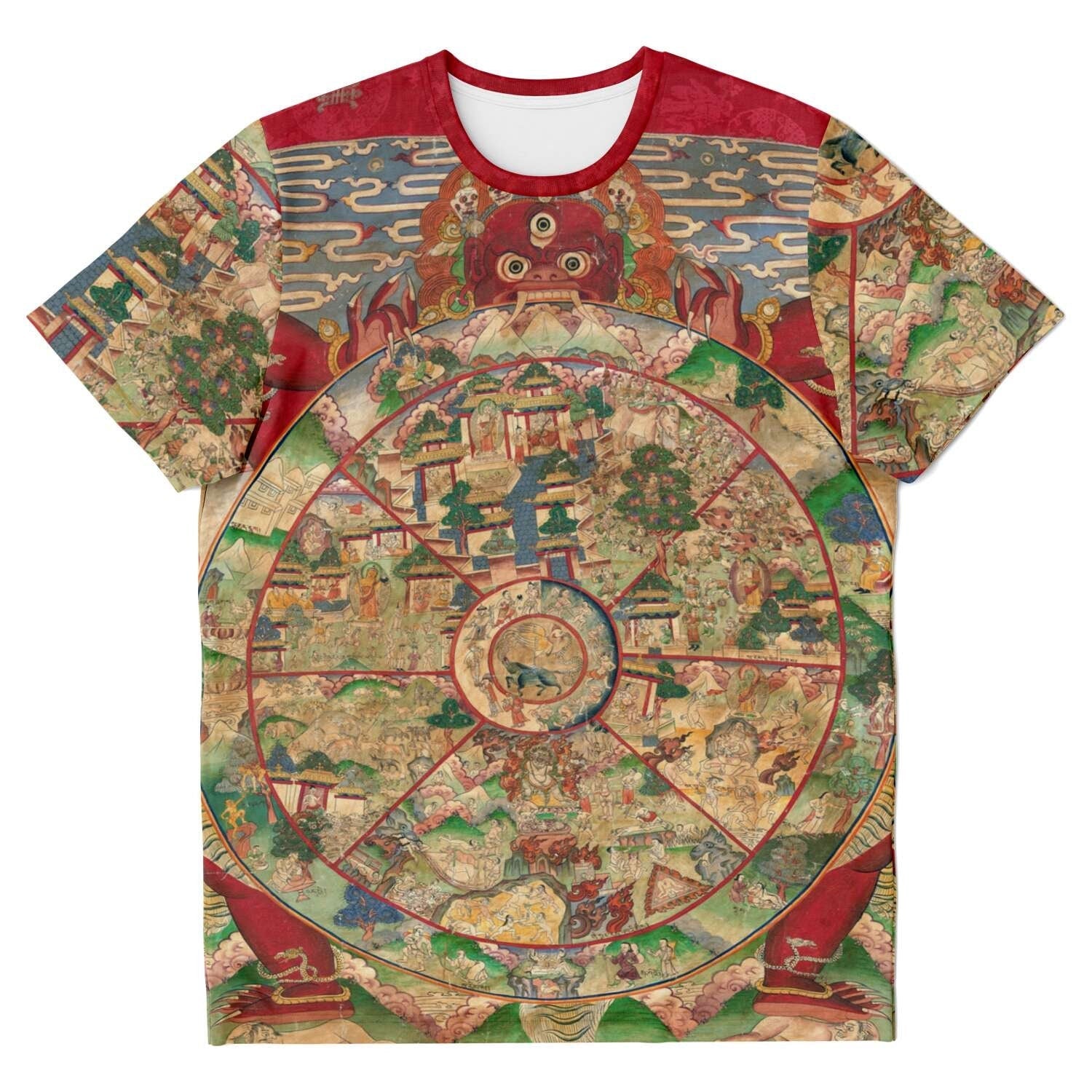Bhavacakra Mandala (The Wheel of Life Thangka) Buddhist Vintage Vajrayana Tibetan T-Shirt