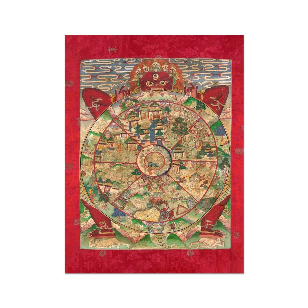 giclee Bhavacakra Mandala (Wheel of Life) Tibetan Buddhist Thangka Yantra Vintage Demon Reincarnation Transmigration Nepal Giclée Fine Art Print