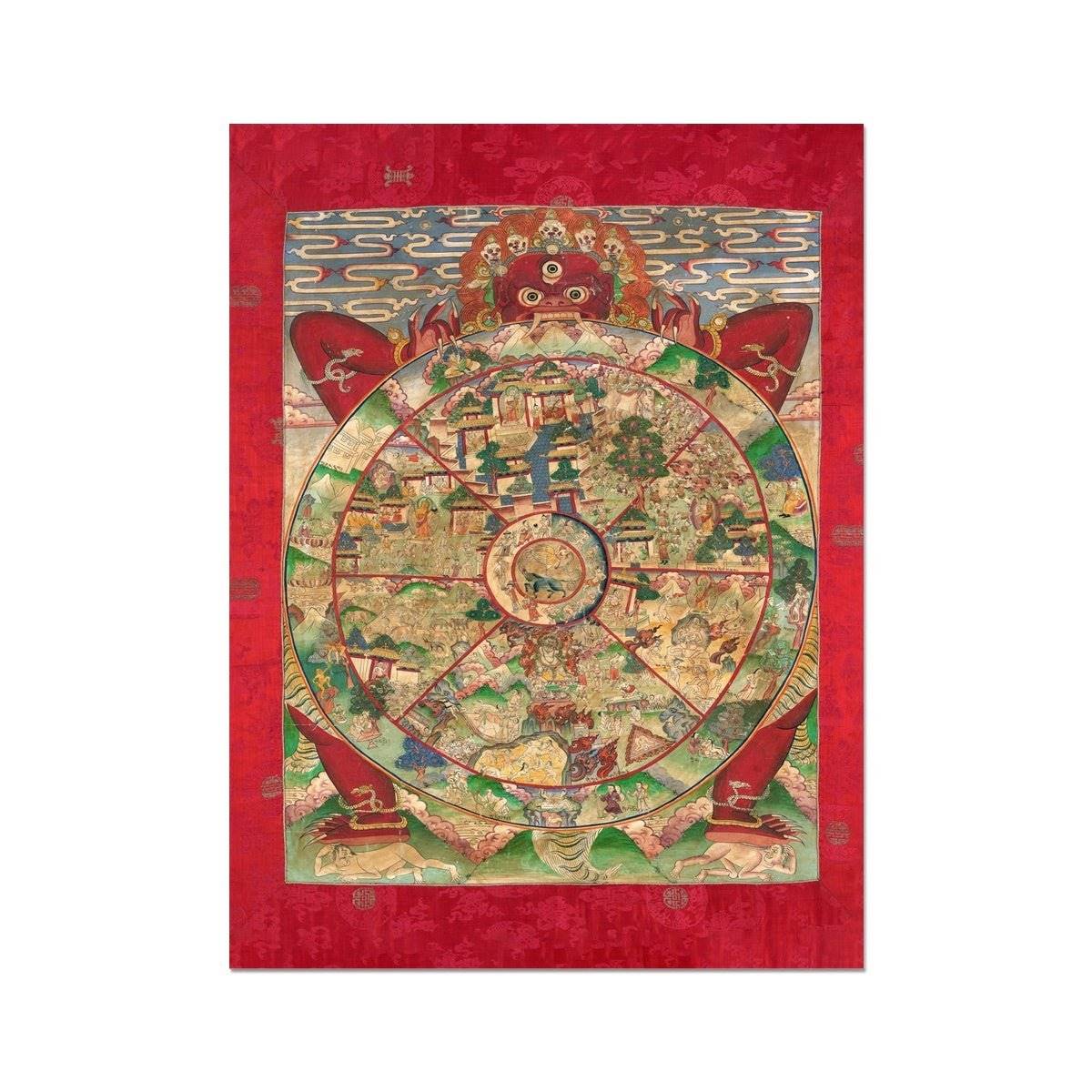 Bhavacakra Mandala (Wheel of Life) Tibetan Buddhist Thangka Yantra Vintage Demon Reincarnation Transmigration Nepal Giclée Fine Art Print