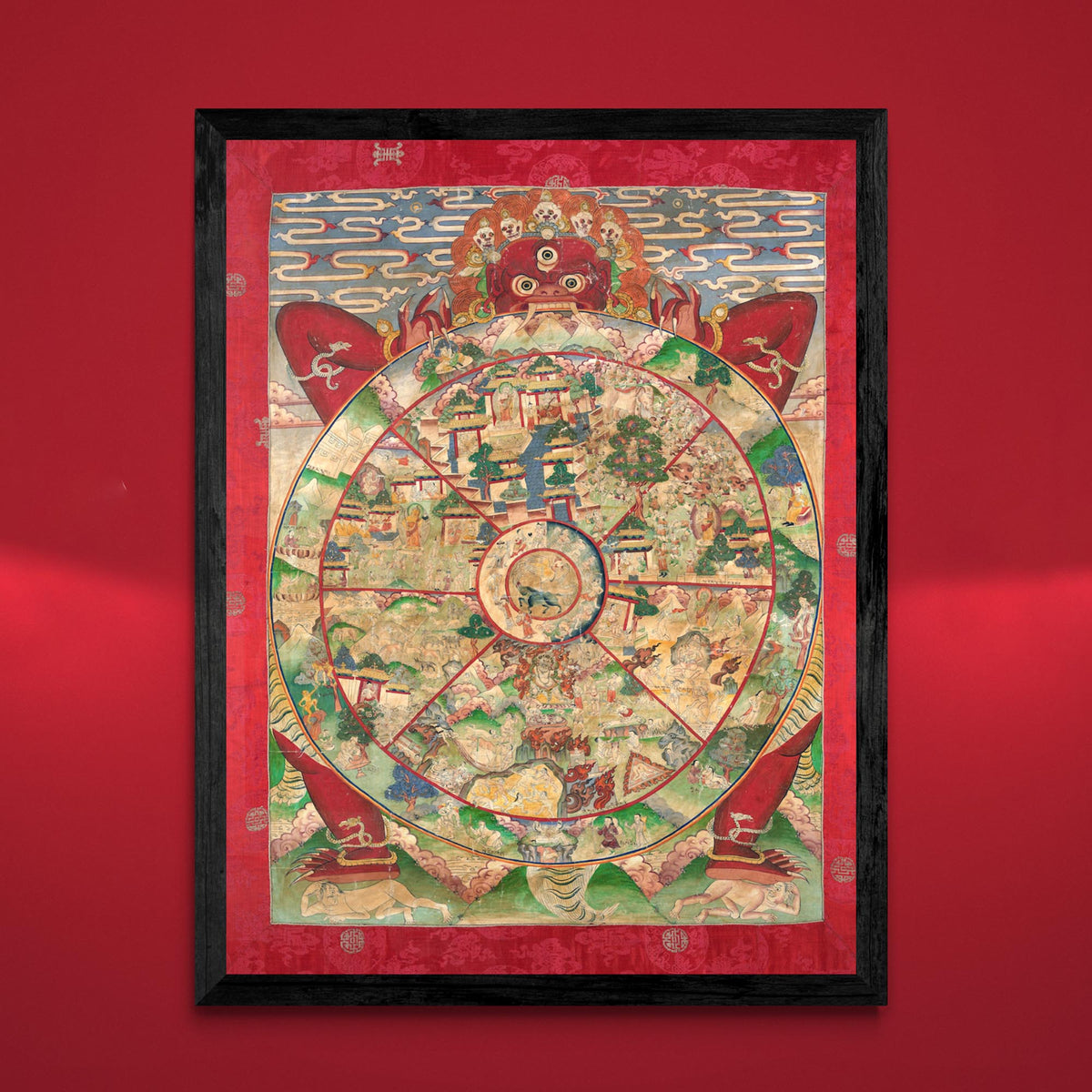 giclee 6&quot;x8&quot; Bhavacakra Mandala (Wheel of Life) Tibetan Buddhist Thangka Yantra Vintage Demon Reincarnation Transmigration Nepal Giclée Fine Art Print