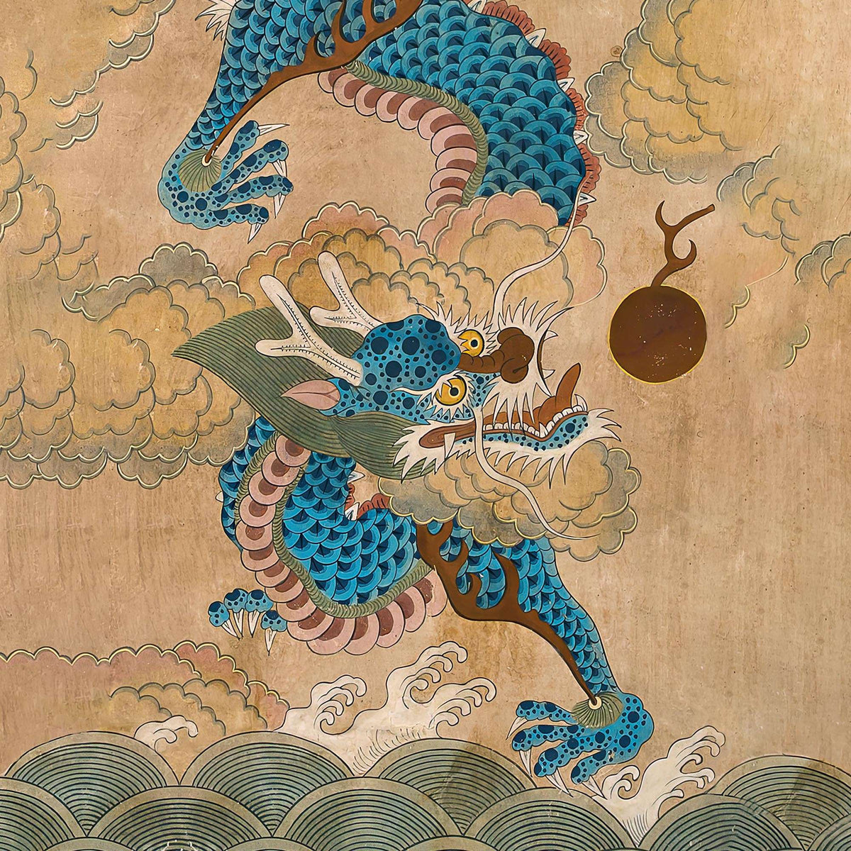 Blue Korean Dragon Auspicious Serpent Deity Asian Folklore Snake Mythology Vintage All-Over Print T-shirt