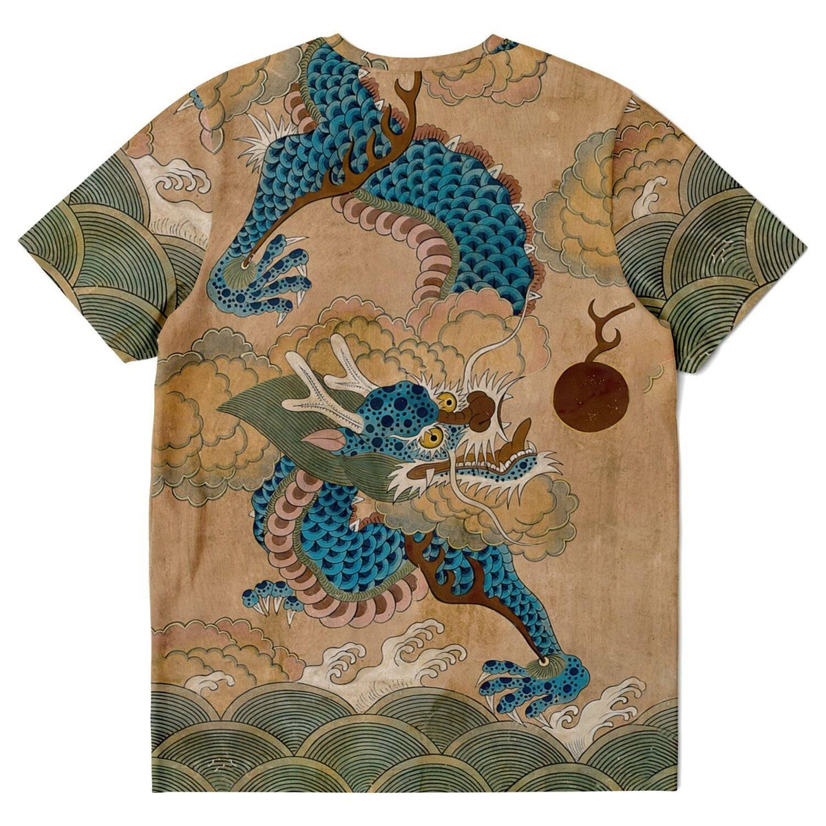 Blue Korean Dragon Auspicious Serpent Deity Asian Folklore Snake Mythology Vintage All-Over Print T-shirt