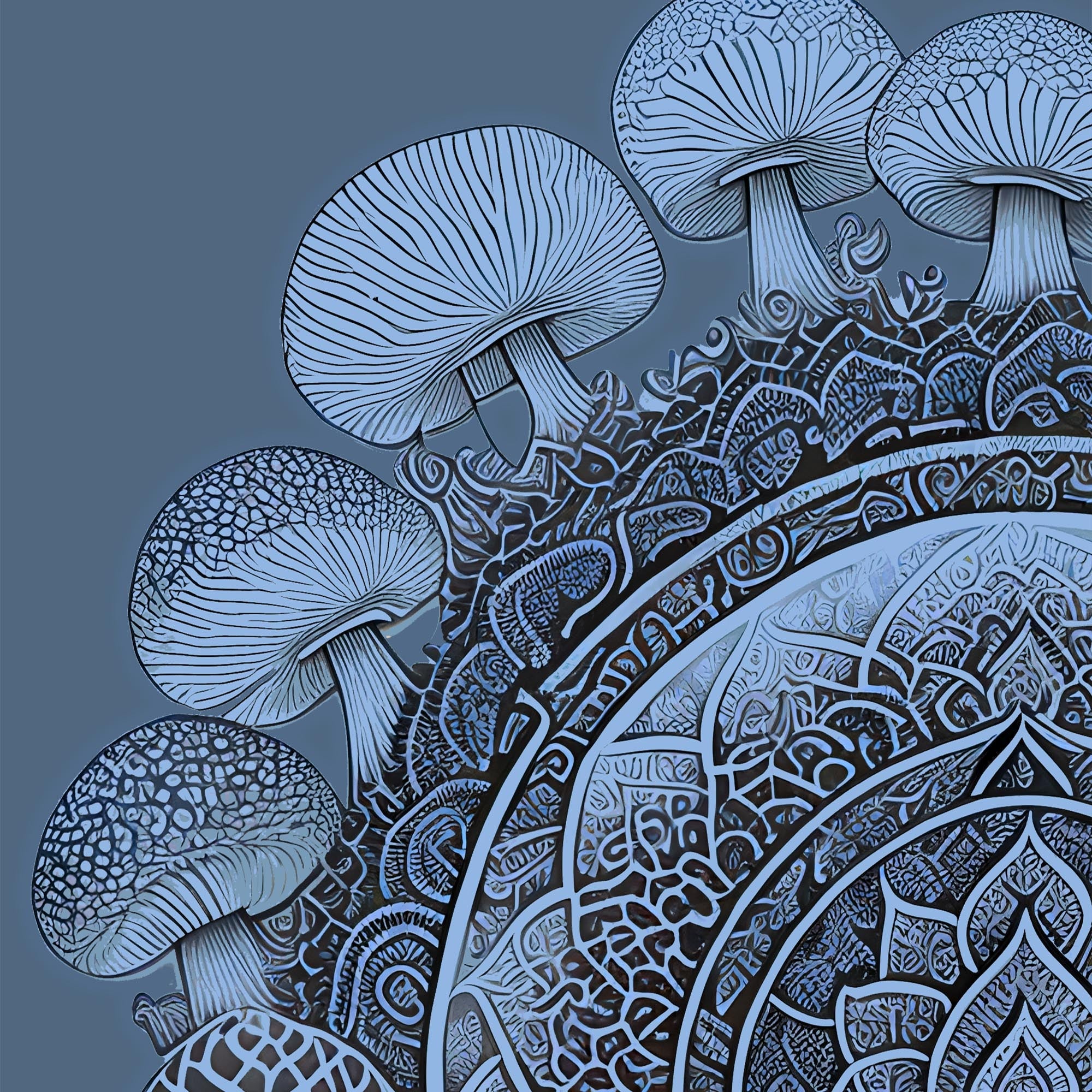 T-Shirts Blue Magic Mushroom Mandala, Psilocybin Shirt, Sacred Geometry Gift, Shrooms Yantra Graphic Art T-Shirt