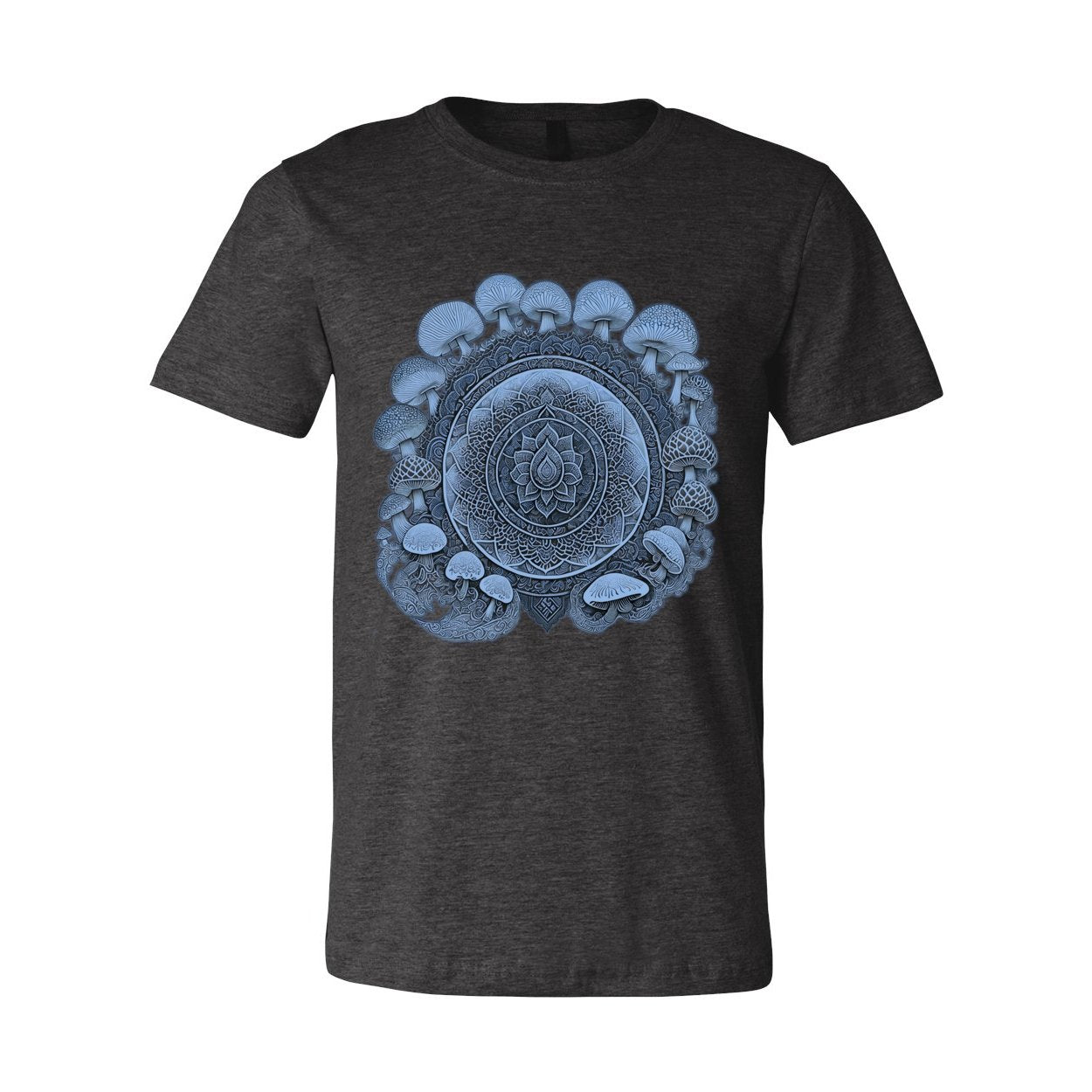 T-Shirts XS / Dark Grey Heather Blue Magic Mushroom Mandala, Psilocybin Shirt, Sacred Geometry Gift, Shrooms Yantra Graphic Art T-Shirt