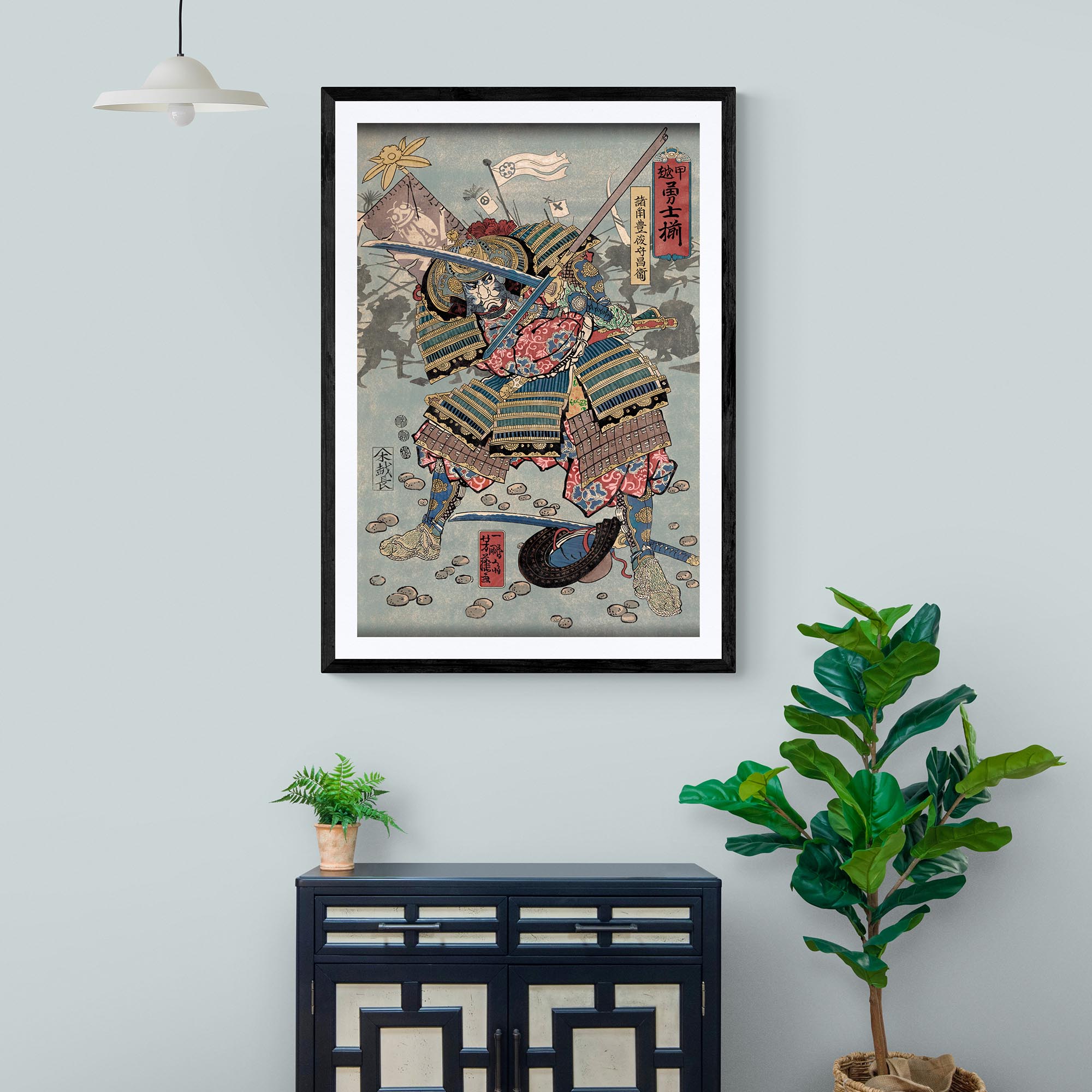 Fine art Blue Samurai Ukiyo-e Edo Japan | Utagawa Yoshifuji Ronin, Japanese Warrior| Vintage Fine Art Print