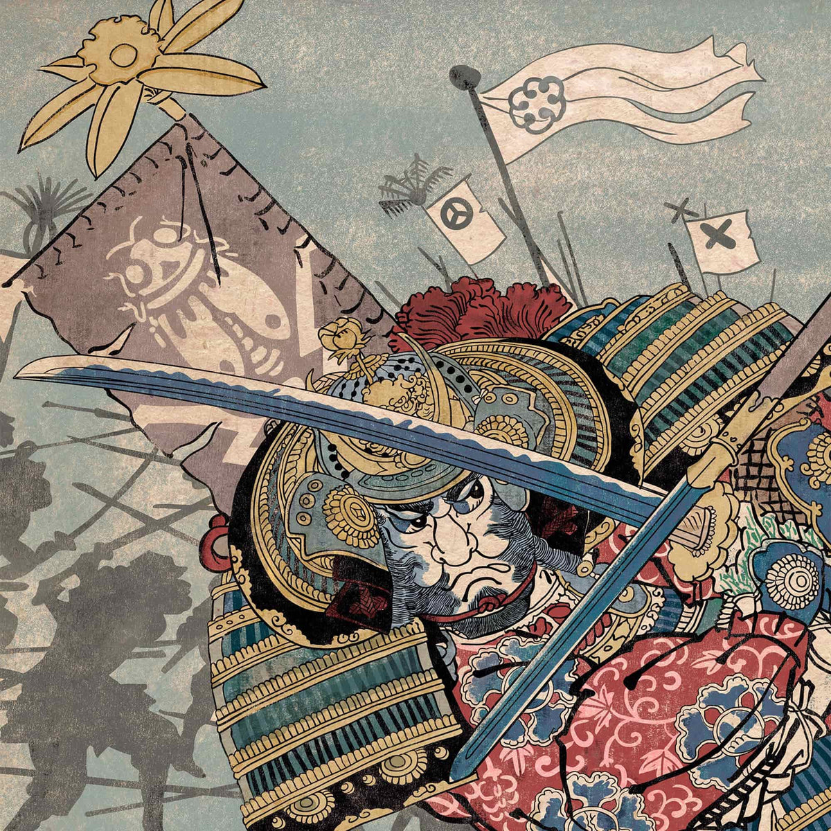 Blue Samurai Ukiyo-e Edo Japan | Utagawa Yoshifuji Ronin, Japanese Warrior| Vintage Fine Art Print