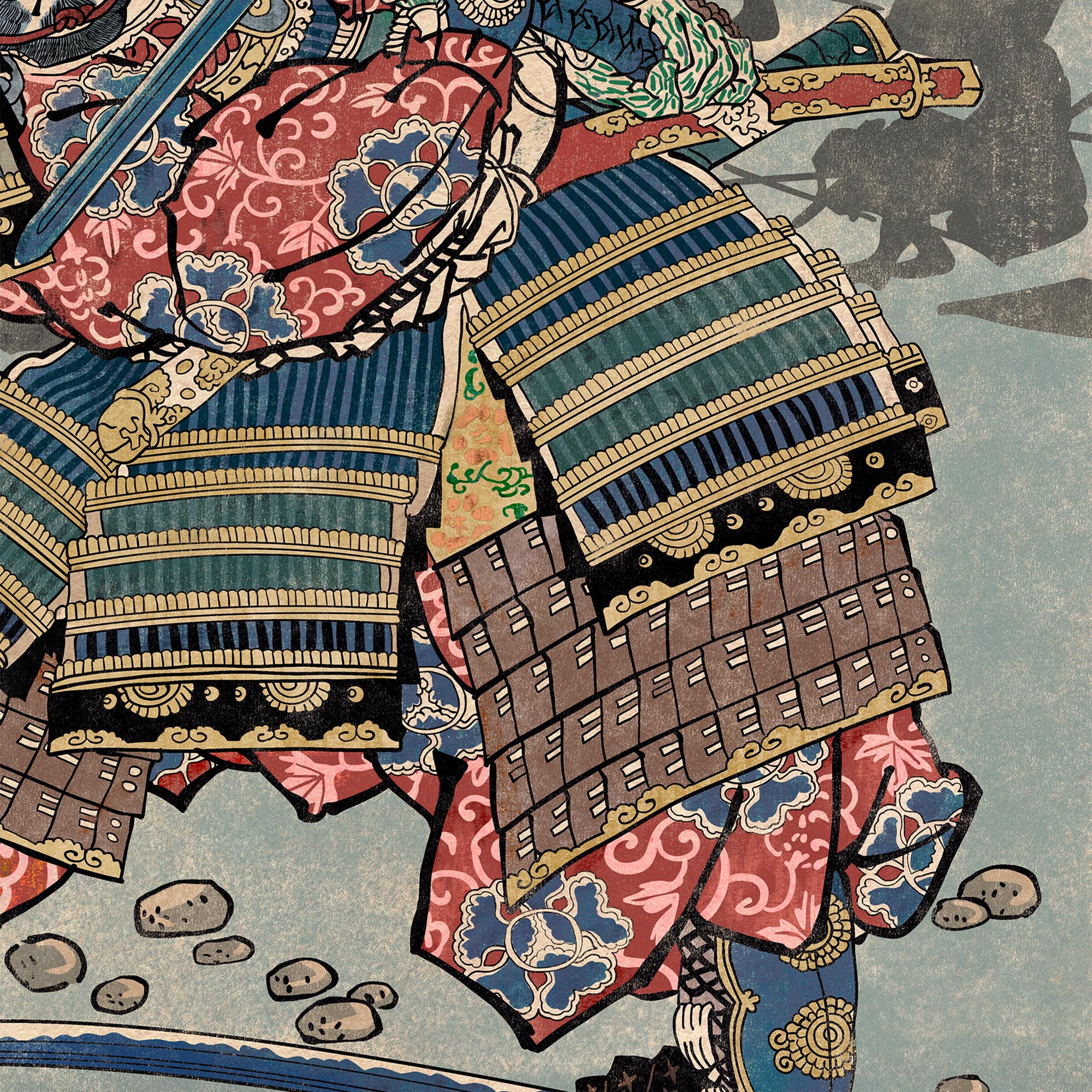 Fine art Blue Samurai Ukiyo-e Edo Japan | Utagawa Yoshifuji Ronin, Japanese Warrior| Vintage Fine Art Print