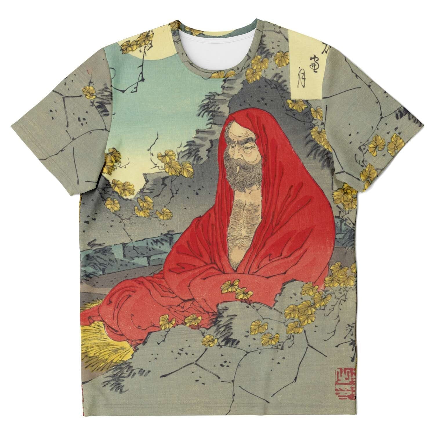 AOP T-Shirt Bodhidharma Faces the Wall Zen Buddhist Taoist Zazen Vipassana Mindfulness Meditation Vintage Graphic Art T-Shirt