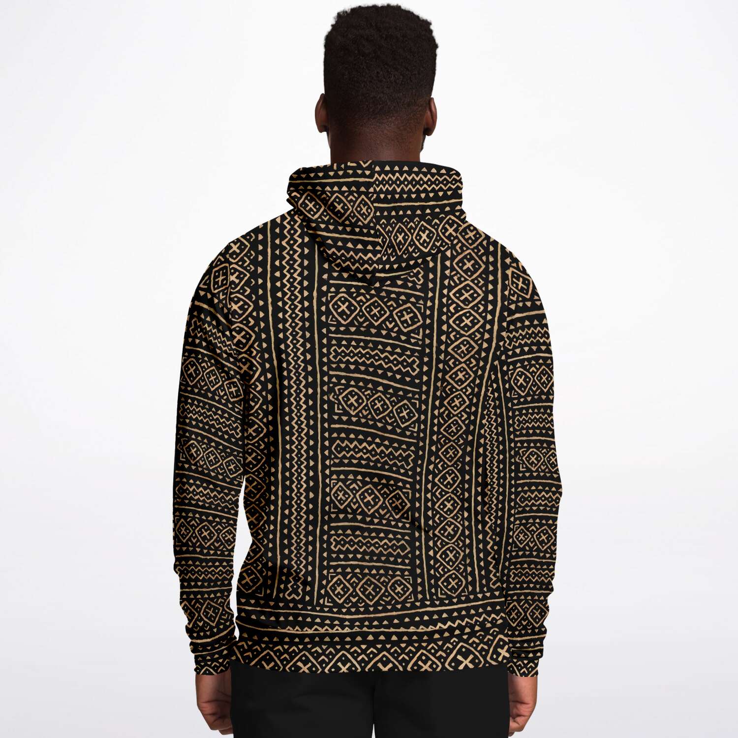 Fashion Hoodie - AOP Bogolan Mali Mudcloth Hoodie, Boho, Kuba Cloth, Kilim, Baluch, Ethnic Jacket African Hippie Textile Tribal Sweater Pullover Hoodie