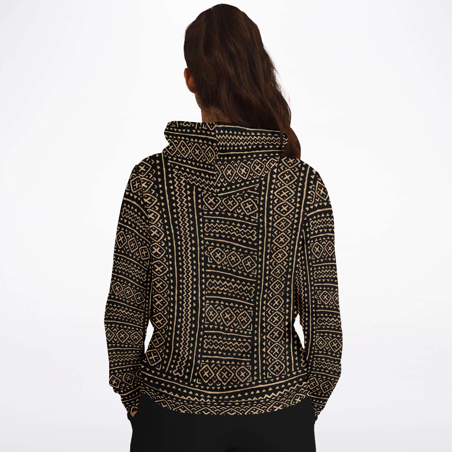 Fashion Hoodie - AOP Bogolan Mali Mudcloth Hoodie, Boho, Kuba Cloth, Kilim, Baluch, Ethnic Jacket African Hippie Textile Tribal Sweater Pullover Hoodie