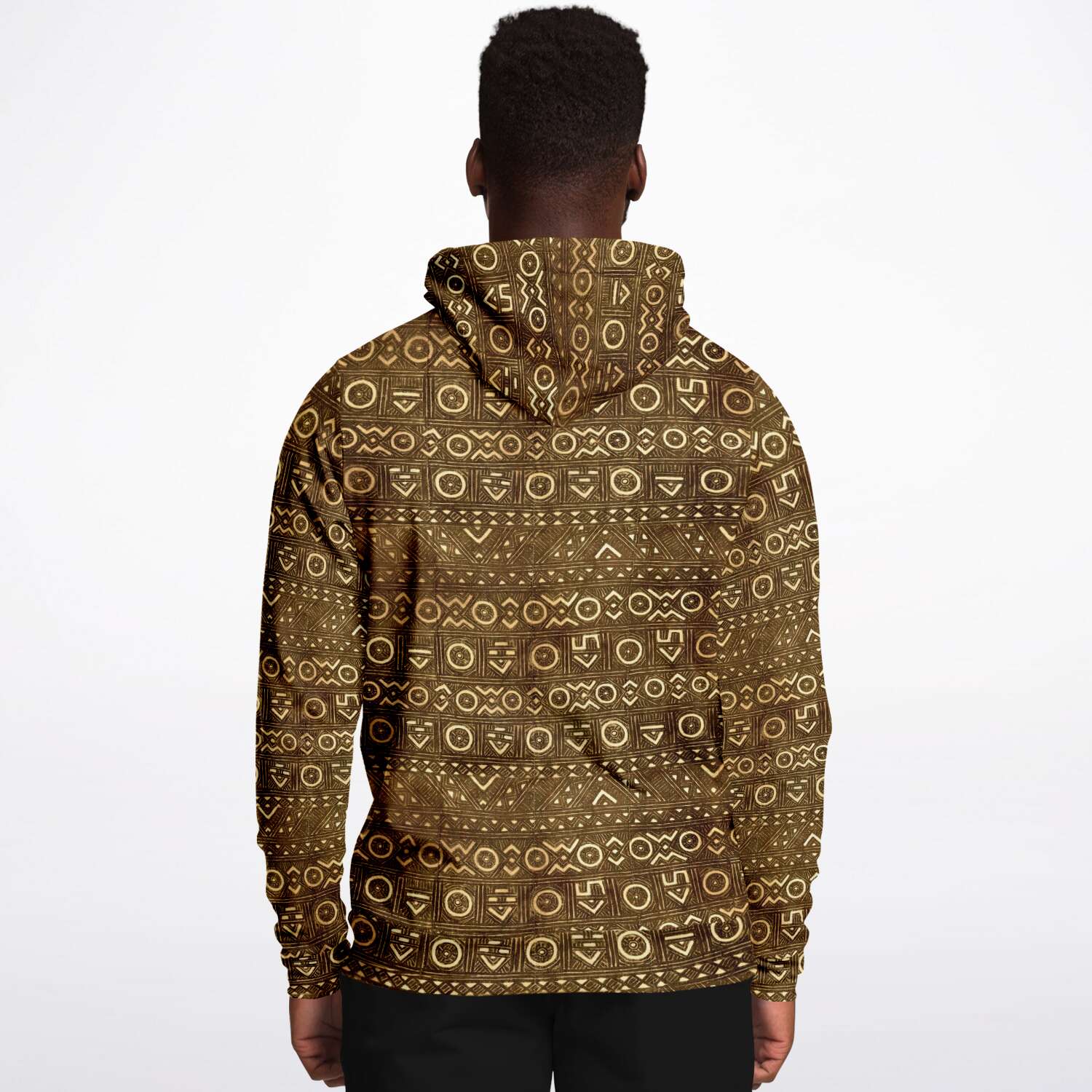 Fashion Hoodie - AOP Bogolan Tribal Hoodie, Boho, Kuba, Kilim, Baluch, Ethnic Sweatshirt Jacket Mali Mudcloth African Hippie Pullover Hoodie