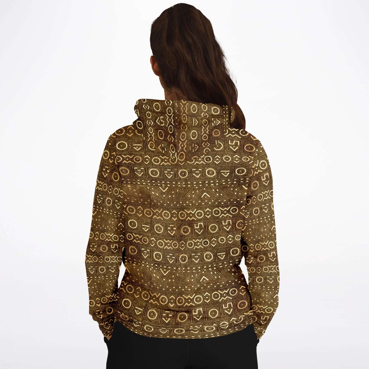 Fashion Hoodie - AOP Bogolan Tribal Hoodie, Boho, Kuba, Kilim, Baluch, Ethnic Sweatshirt Jacket Mali Mudcloth African Hippie Pullover Hoodie