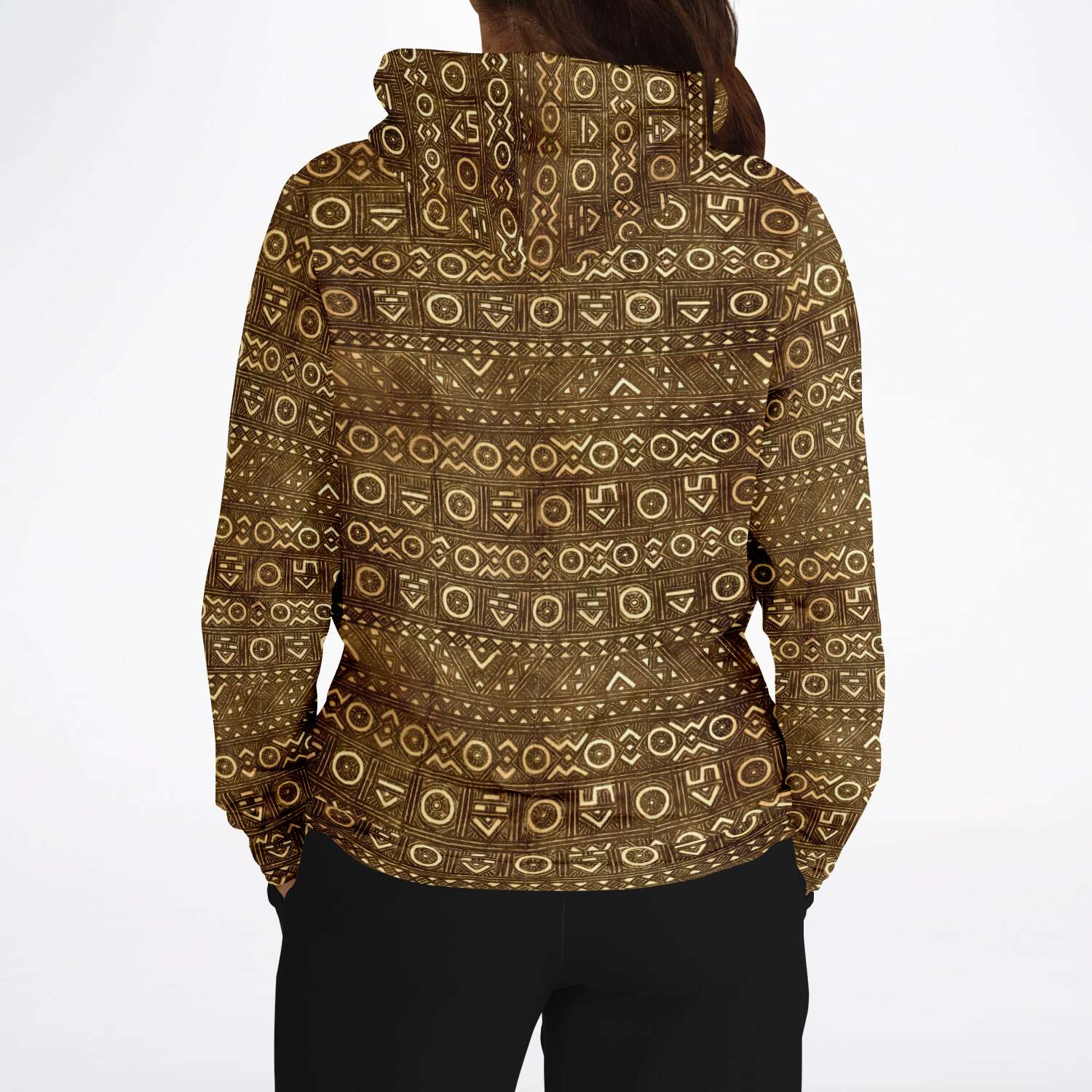 Fashion Hoodie - AOP Bogolan Tribal Hoodie, Boho, Kuba, Kilim, Baluch, Ethnic Sweatshirt Jacket Mali Mudcloth African Hippie Pullover Hoodie