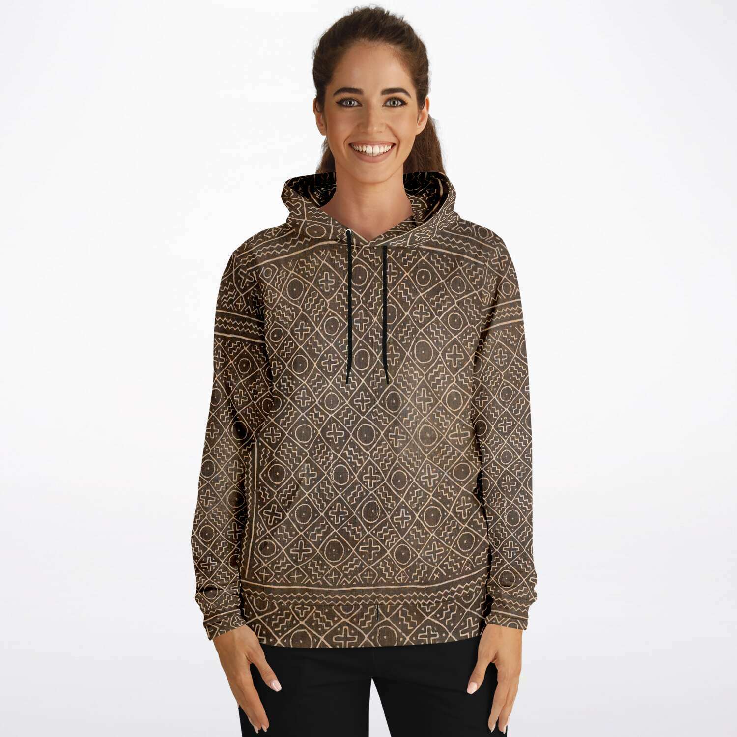 Bogolfinini African Hoodie | Bogolan Mali MudCloth Afrocentric Vintage Kuba Boho Hippie Ethnic Pullover Hoodie