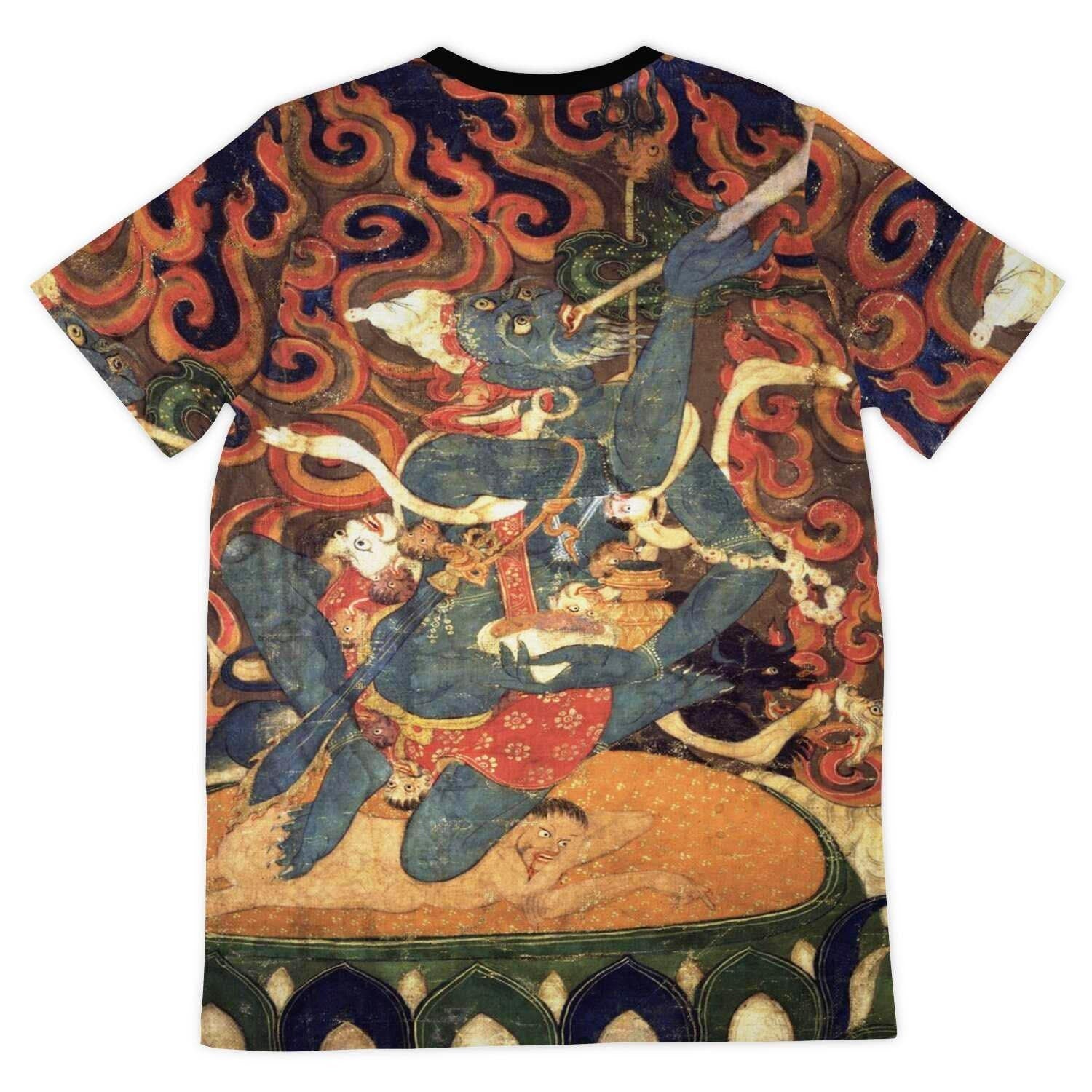 AOP T-Shirt Brahmarupa Mahakala Tibetan Thangka Tantra Vajrayana Vintage T-Shirt