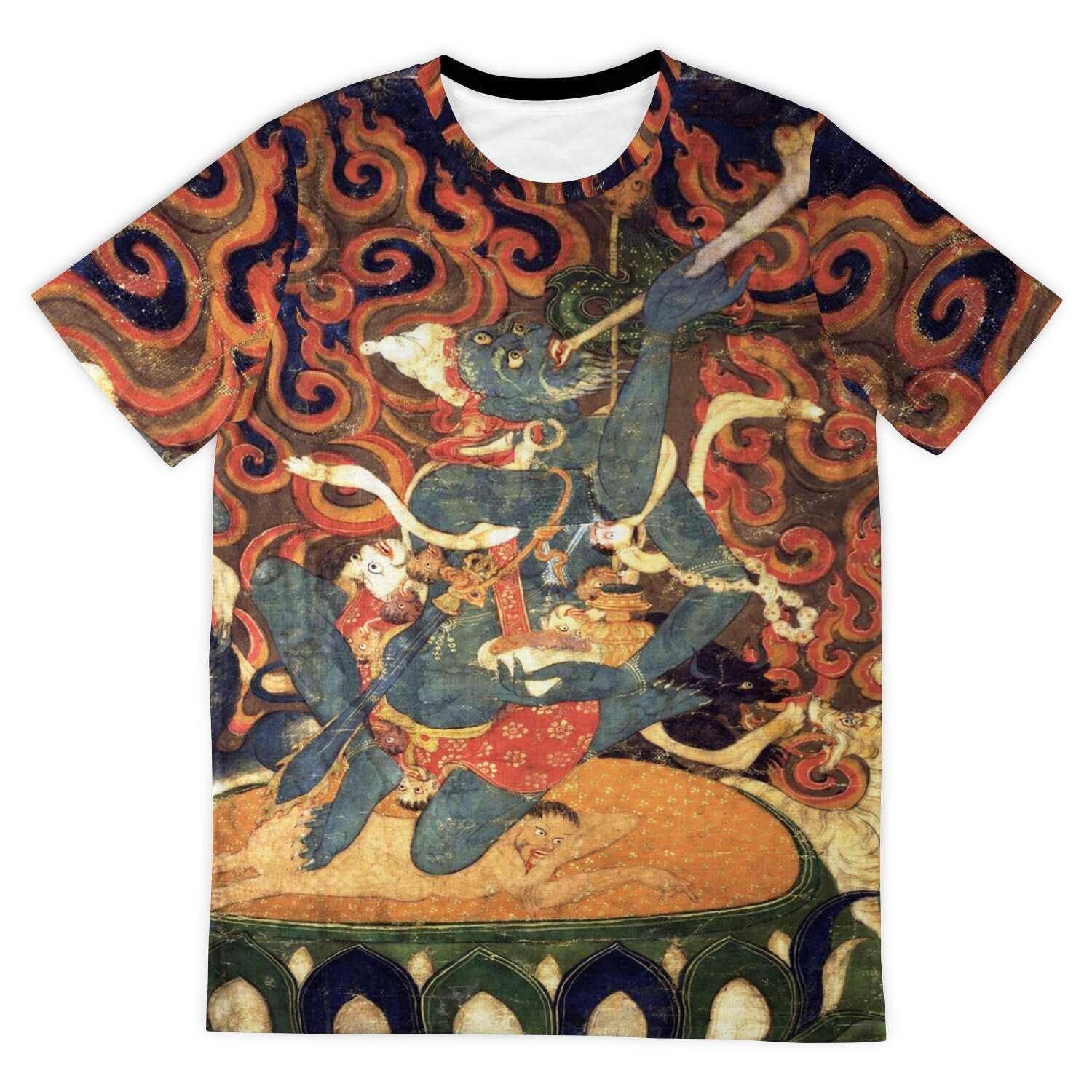 AOP T-Shirt Brahmarupa Mahakala Tibetan Thangka Tantra Vajrayana Vintage T-Shirt