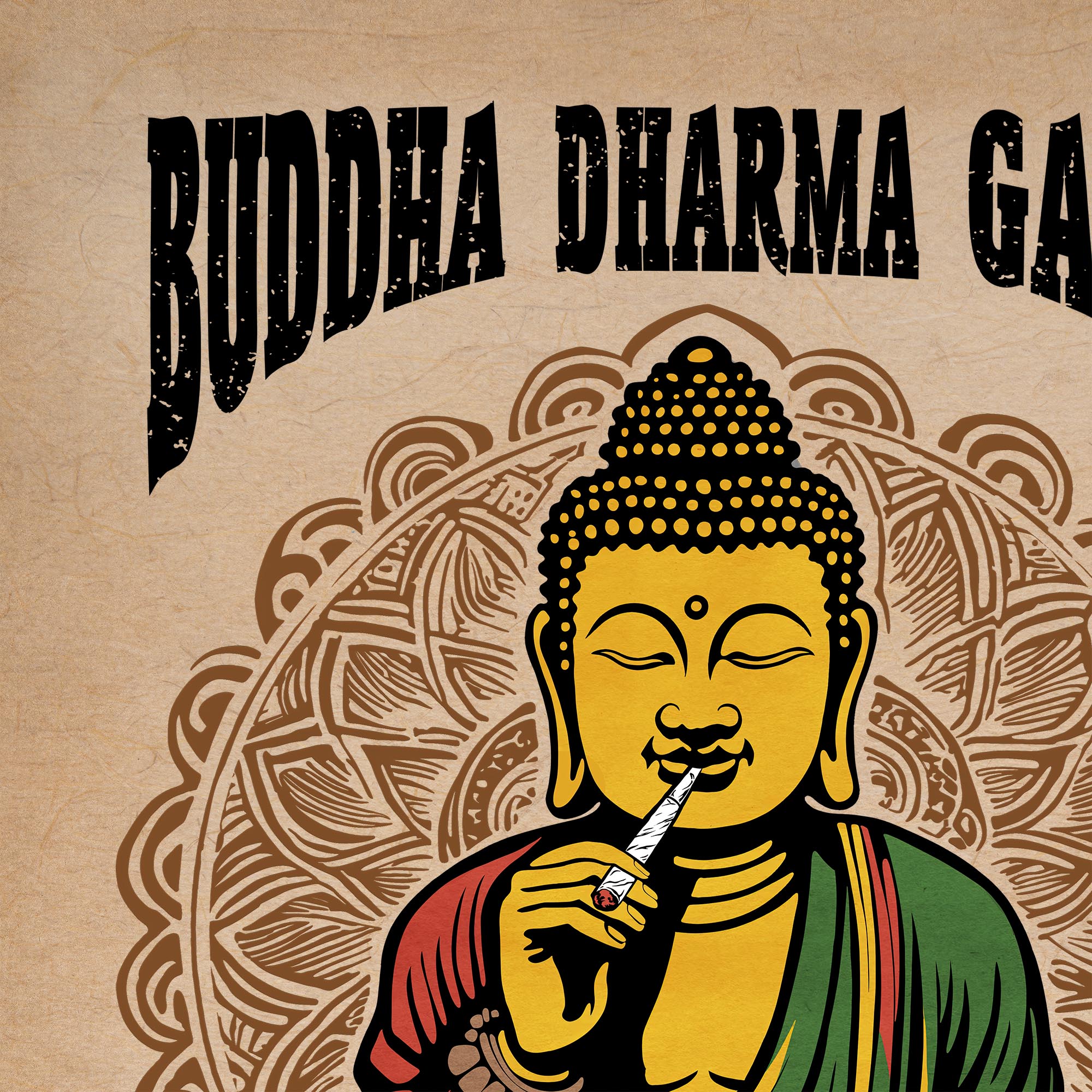 Buddha Dharma Ganja Buddhist Tantra | Weed Cannabis 420 Herbal Medicine Decor | Reggae Rasta Colors Giclée Fine Art Print-Sacred Surreal