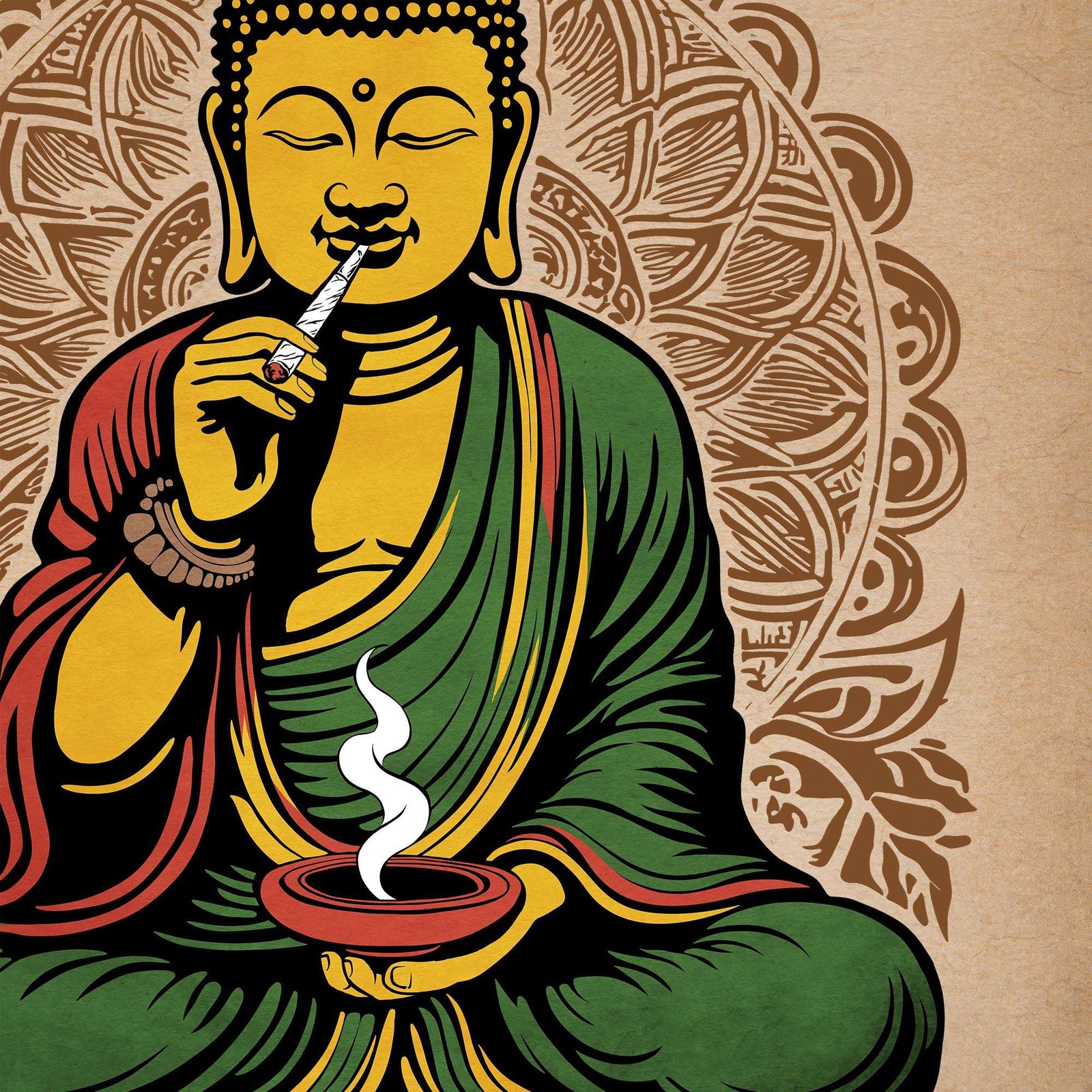 Buddha Dharma Ganja Buddhist Tantra | Weed Cannabis 420 Herbal Medicine Decor | Reggae Rasta Colors Giclée Fine Art Print