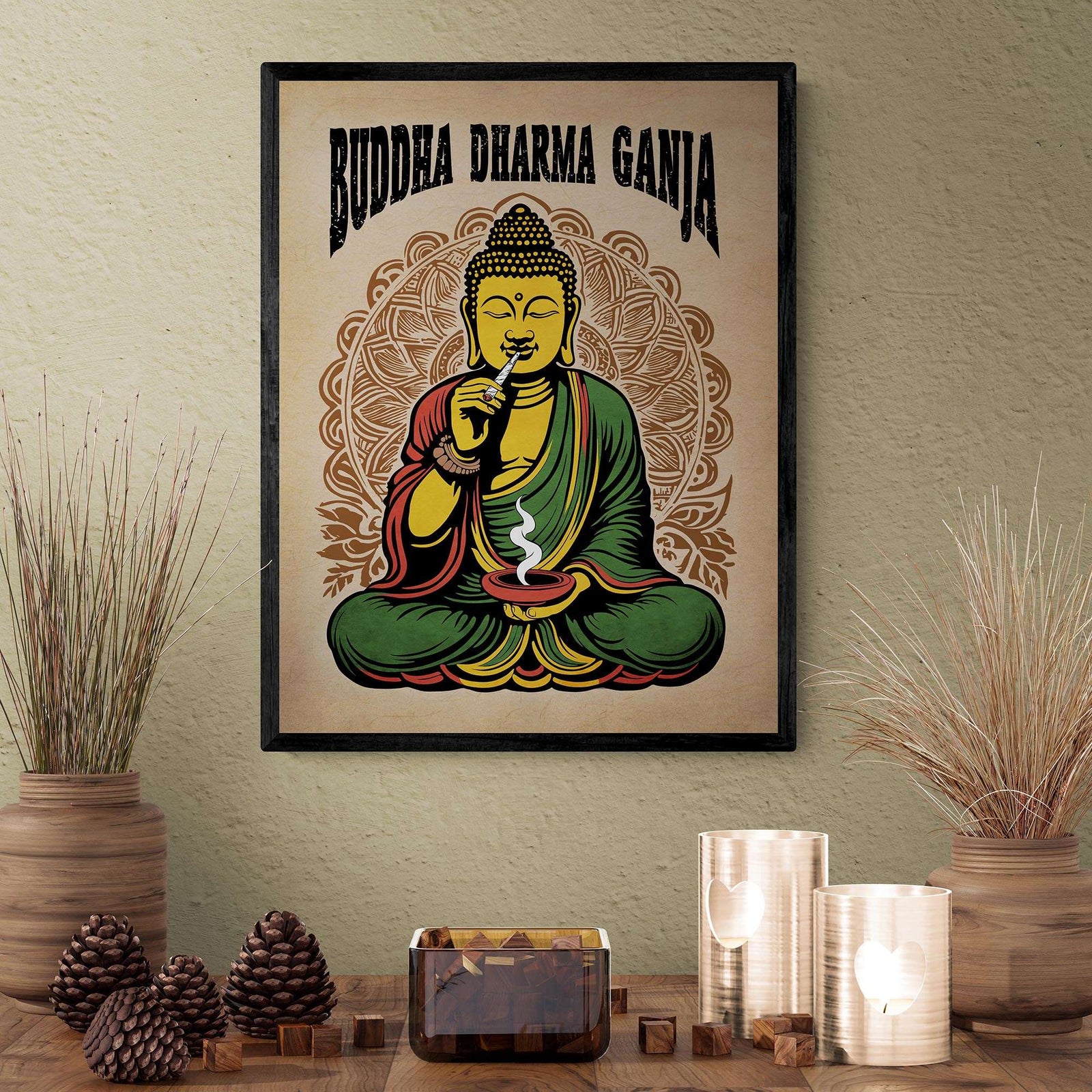 Buddha Dharma Ganja Buddhist Tantra | Weed Cannabis 420 Herbal Medicine Decor | Reggae Rasta Colors Giclée Fine Art Print