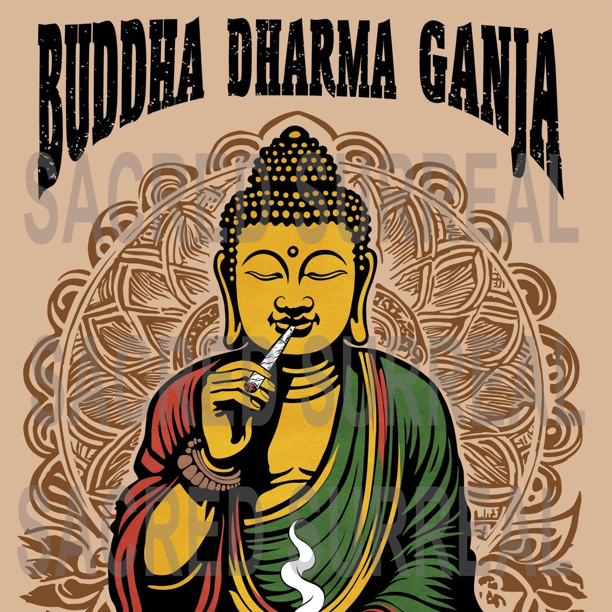 2 Buddha Dharma Ganja Tantric Buddhist Tee | Weed Cannabis 420 Herbal Medicine Healing | Reggae Rasta Colors Graphic Art Tshirt (Copy)