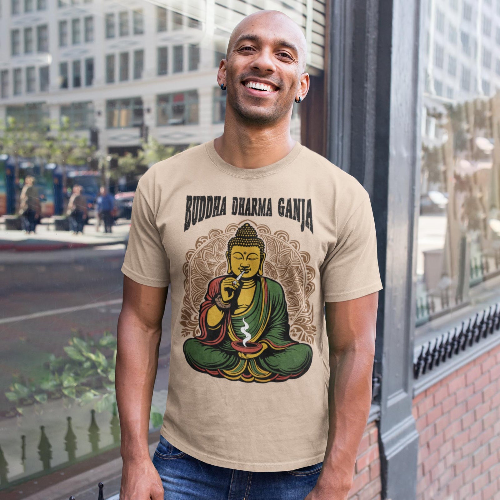 2 Buddha Dharma Ganja Tantric Buddhist Tee | Weed Cannabis 420 Herbal Medicine Healing | Reggae Rasta Colors Graphic Art Tshirt (Copy)