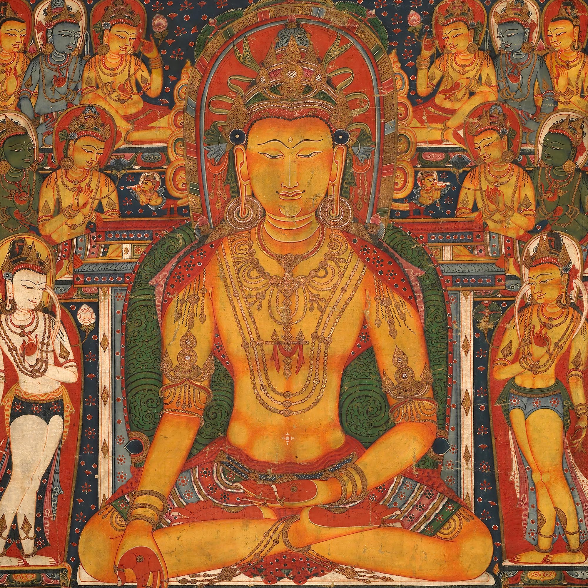 Fine art Buddha Ratnasambhava | Tibetan Buddha of Wealth, Prosperity, Deity of Abundance, Law of Attraction Antique Framed Art Print