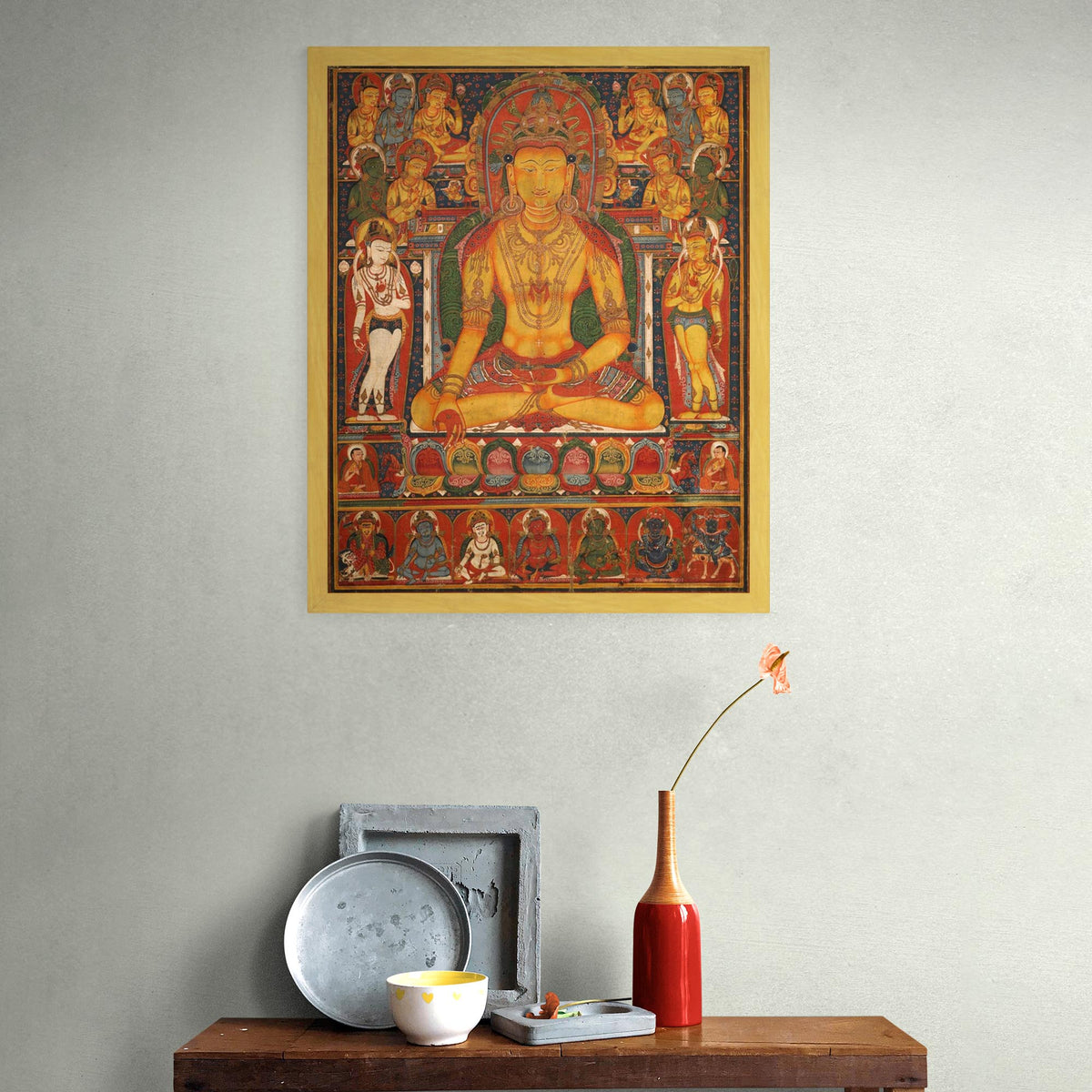 Buddha Ratnasambhava | Tibetan Buddha of Wealth, Prosperity, Deity of Abundance, Law of Attraction Antique Framed Art Print