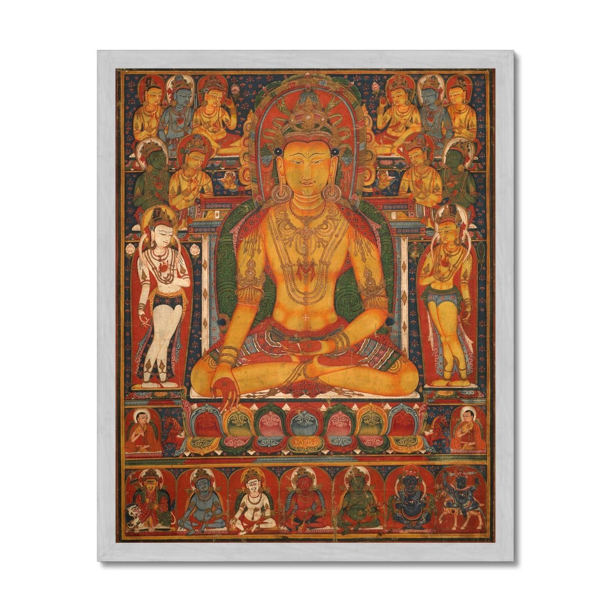 Fine art 6"x8" / Silver Frame Buddha Ratnasambhava | Tibetan Buddha of Wealth, Prosperity, Deity of Abundance, Law of Attraction Antique Framed Art Print
