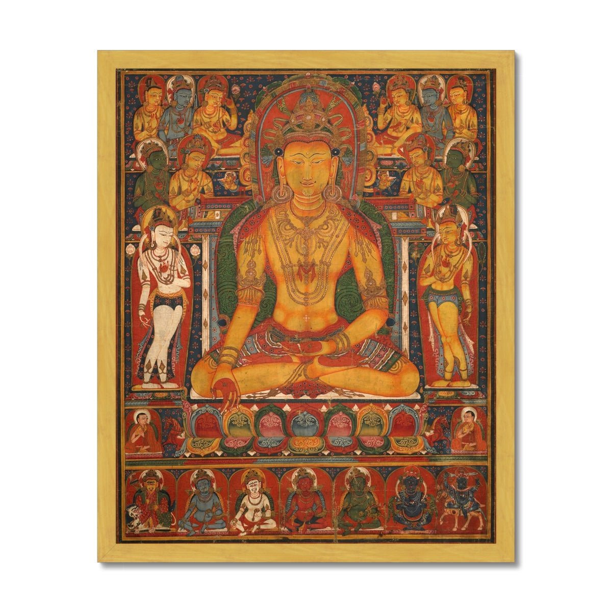 Fine art 6&quot;x8&quot; / Gold Frame Buddha Ratnasambhava | Tibetan Buddha of Wealth, Prosperity, Deity of Abundance, Law of Attraction Antique Framed Art Print