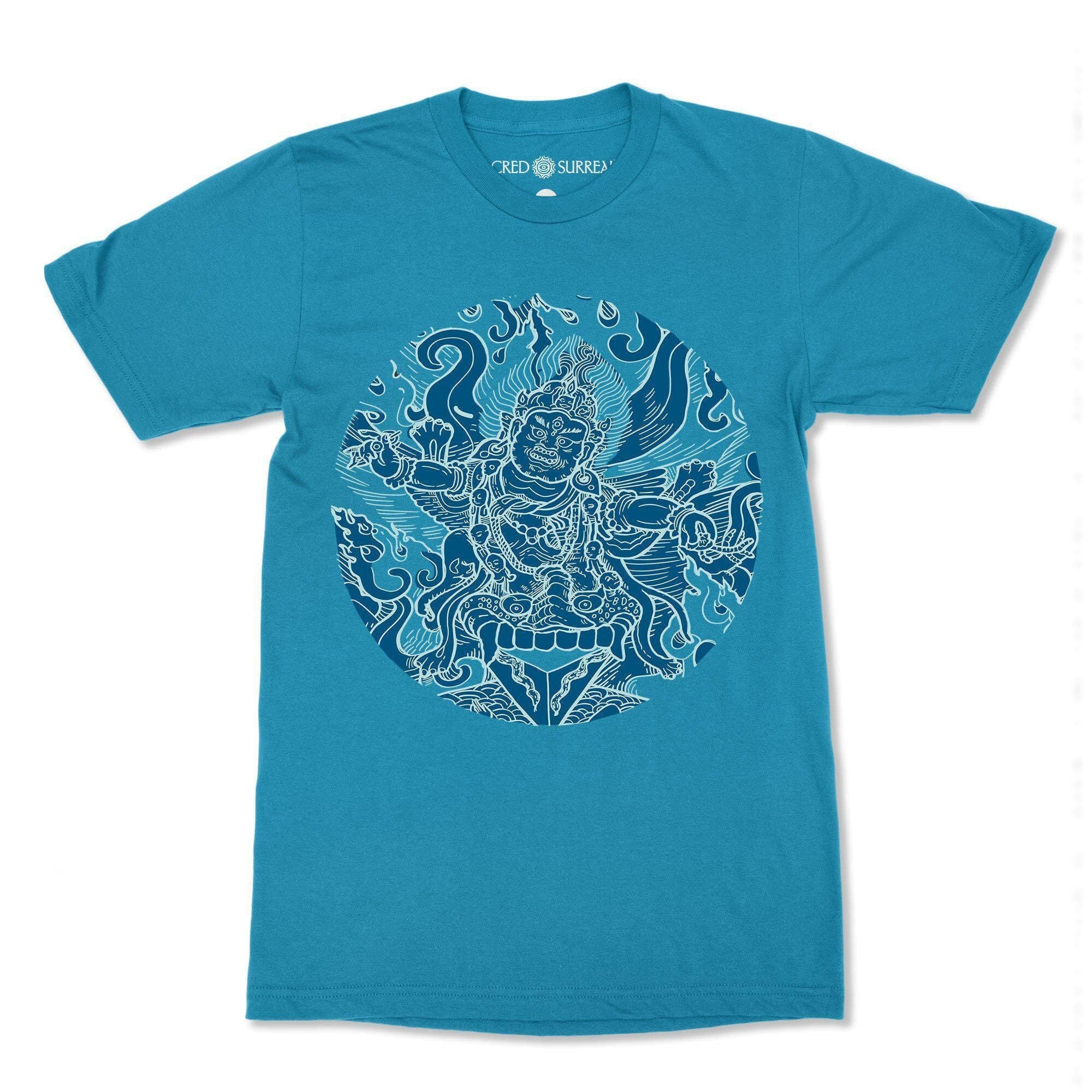 DTG T-Shirt S / Antique Sapphire Buddhist Shirt: Mahakala Wrathful Tibetan Diety (Wrathful Buddhist deities) Tantric T-Shirt Tee