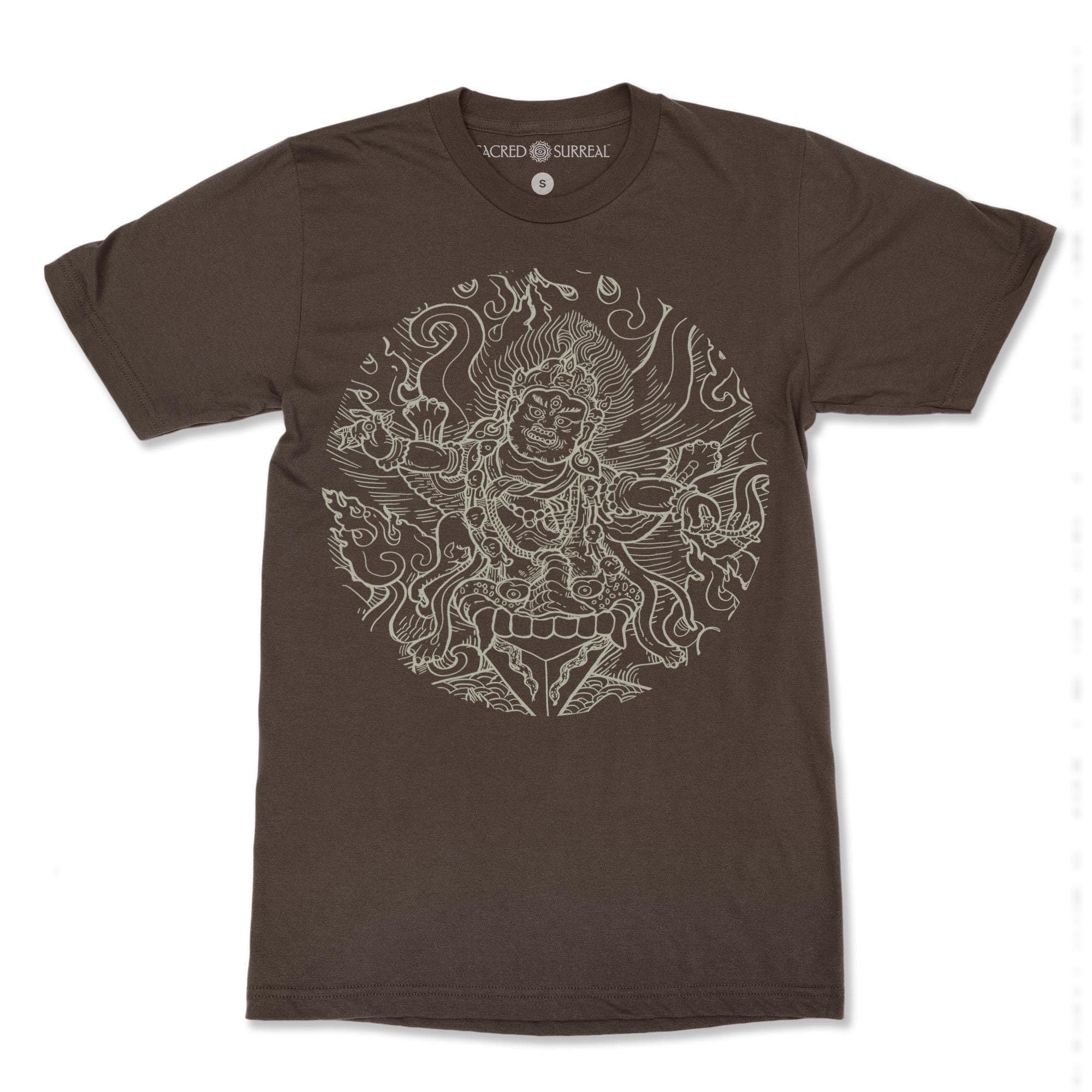 DTG T-Shirt S / Dark Chocolate Buddhist Shirt: Mahakala Wrathful Tibetan Diety (Wrathful Buddhist deities) Tantric T-Shirt Tee