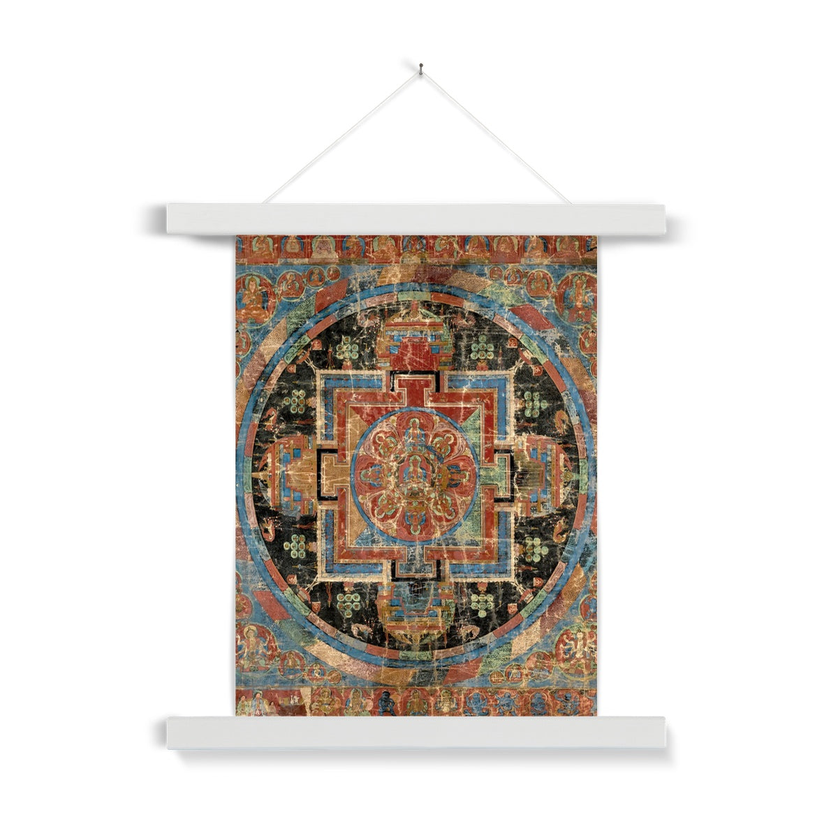 Nine Deity Tibetan Amitayus Mandala Thangka Vintage Nepal Antique Dharma Art | Buddhist Fine Art Print with Hanger