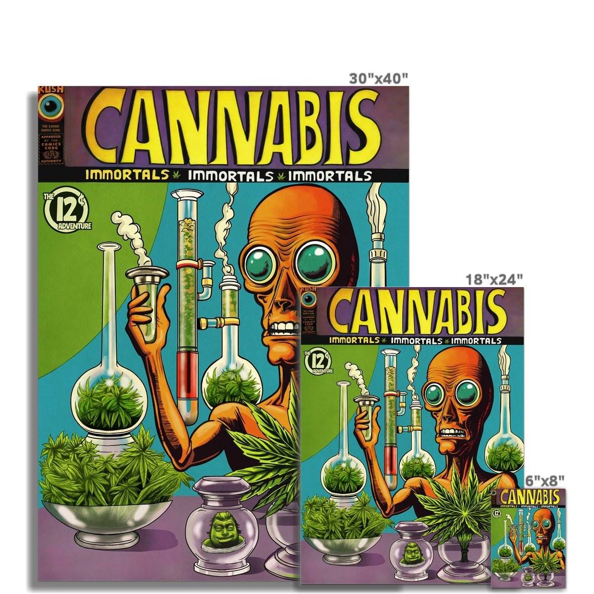 Cannabis Immortals | Alien Smoke Dreamers | 420 Weed Bardo Zone | Vintage 1960s Underground Comic Book Fine Art Print