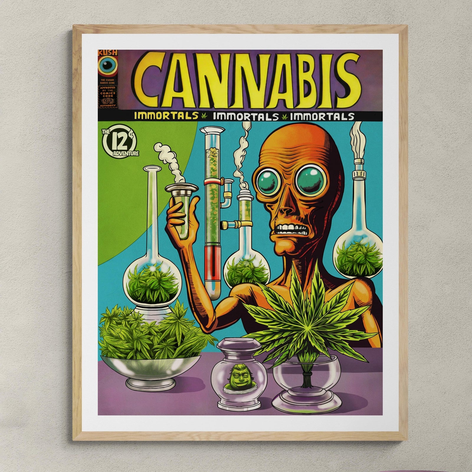 Cannabis Immortals | Alien Smoke Dreamers | 420 Weed Bardo Zone | Vintage 1960s Underground Comic Book Fine Art Print-Sacred Surreal