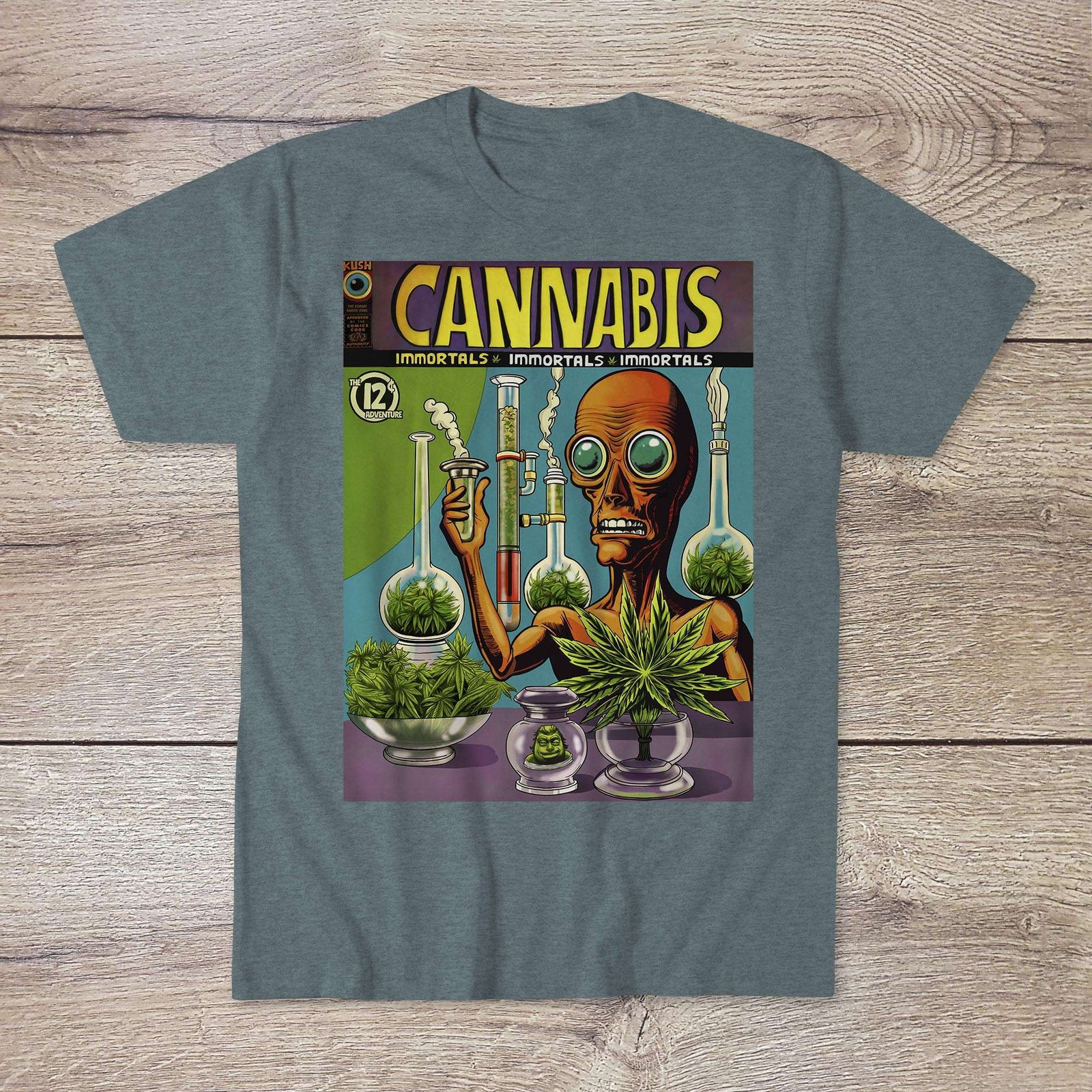 Cannabis Immortals | Alien Smoke Dreamers | 420 Weed Pot Ganja | Vintage 1960s Underground Comic Book Art T-Shirt