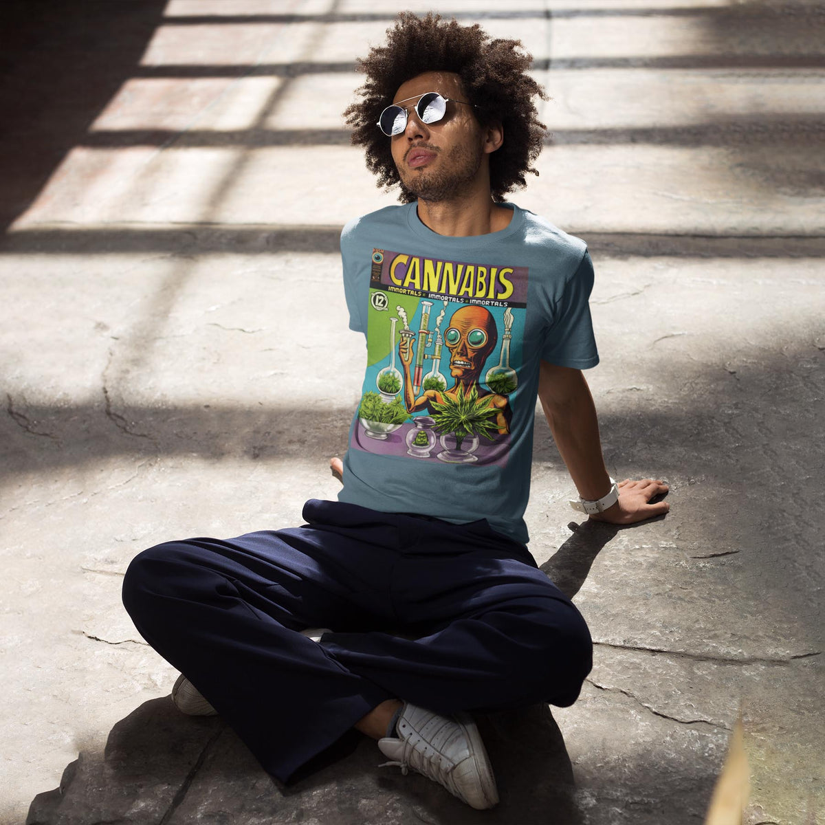 Cannabis Immortals | Alien Smoke Dreamers | 420 Weed Pot Ganja | Vintage 1960s Underground Comic Book Art T-Shirt