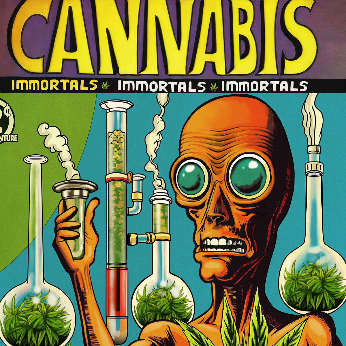 Cannabis Immortals | Alien Smoke Dreamers | 420 Weed Pot Ganja | Vintage 1960s Underground Comic Book Art T-Shirt