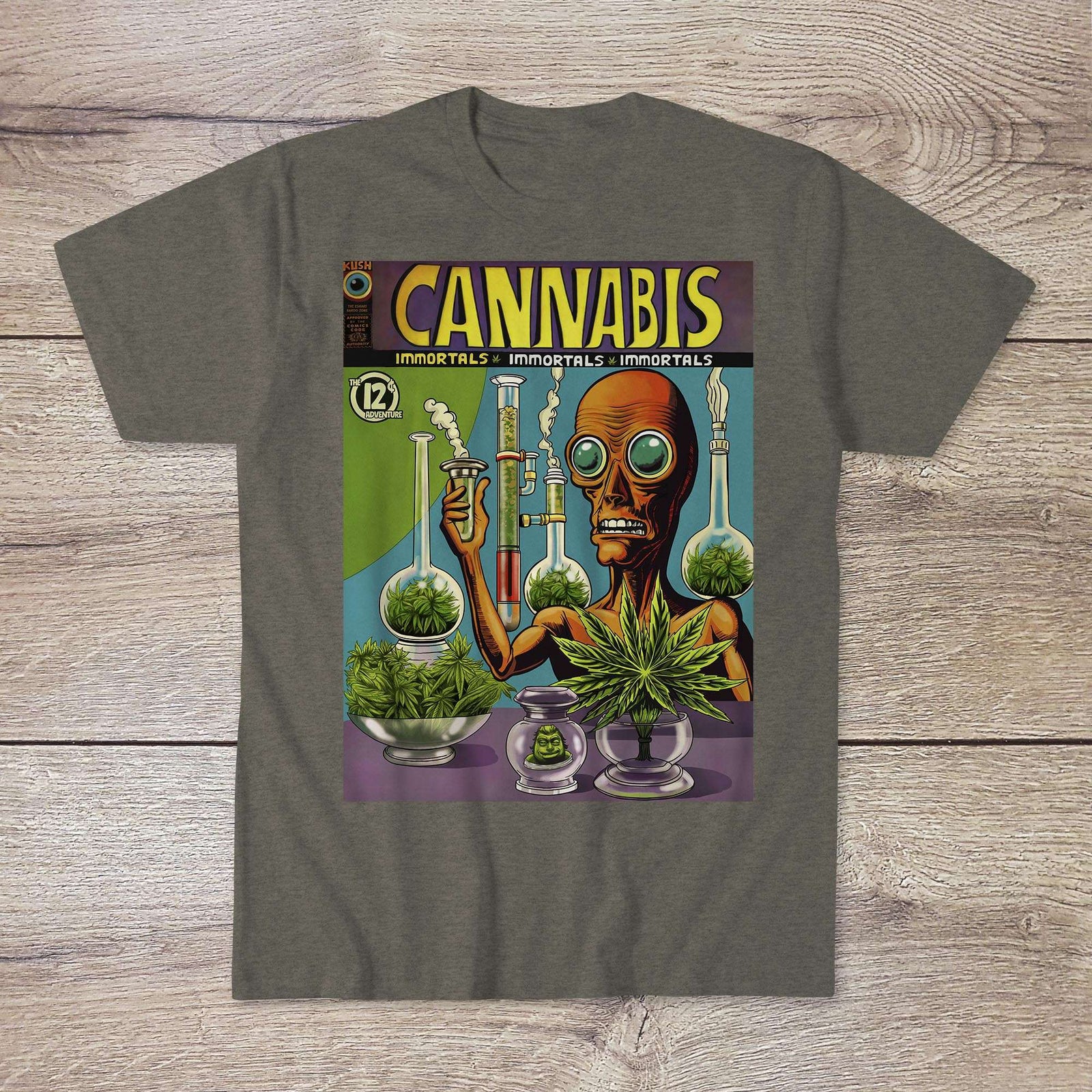 Cannabis Immortals | Alien Smoke Dreamers | 420 Weed Pot Ganja | Vintage 1960s Underground Comic Book Art T-Shirt