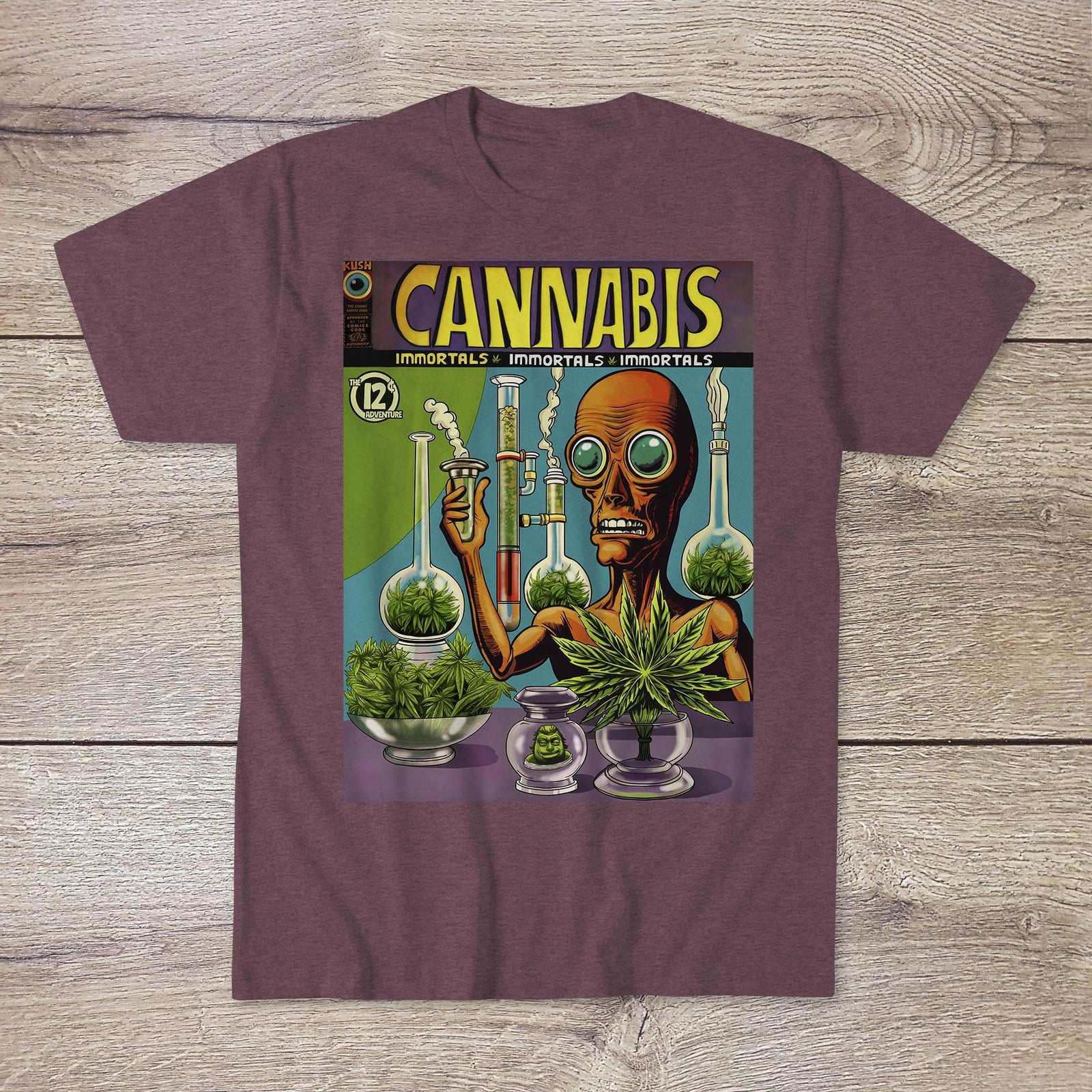 Cannabis Immortals | Alien Smoke Dreamers | 420 Weed Pot Ganja | Vintage 1960s Underground Comic Book Art T-Shirt