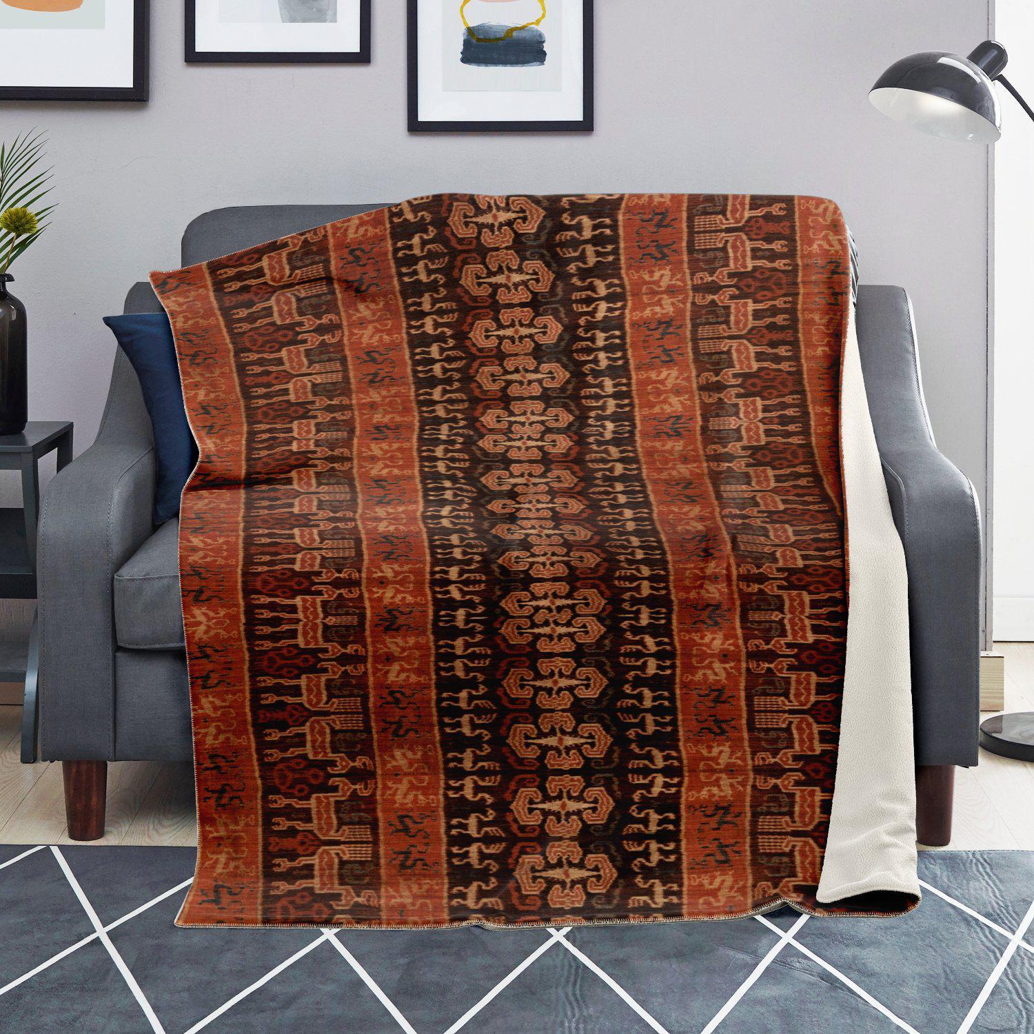 Sherpa Fleece Blanket CEREMONIAL IKAT DESIGN, SUMBA, INDONESIA | Sherpa Fleece Blanket