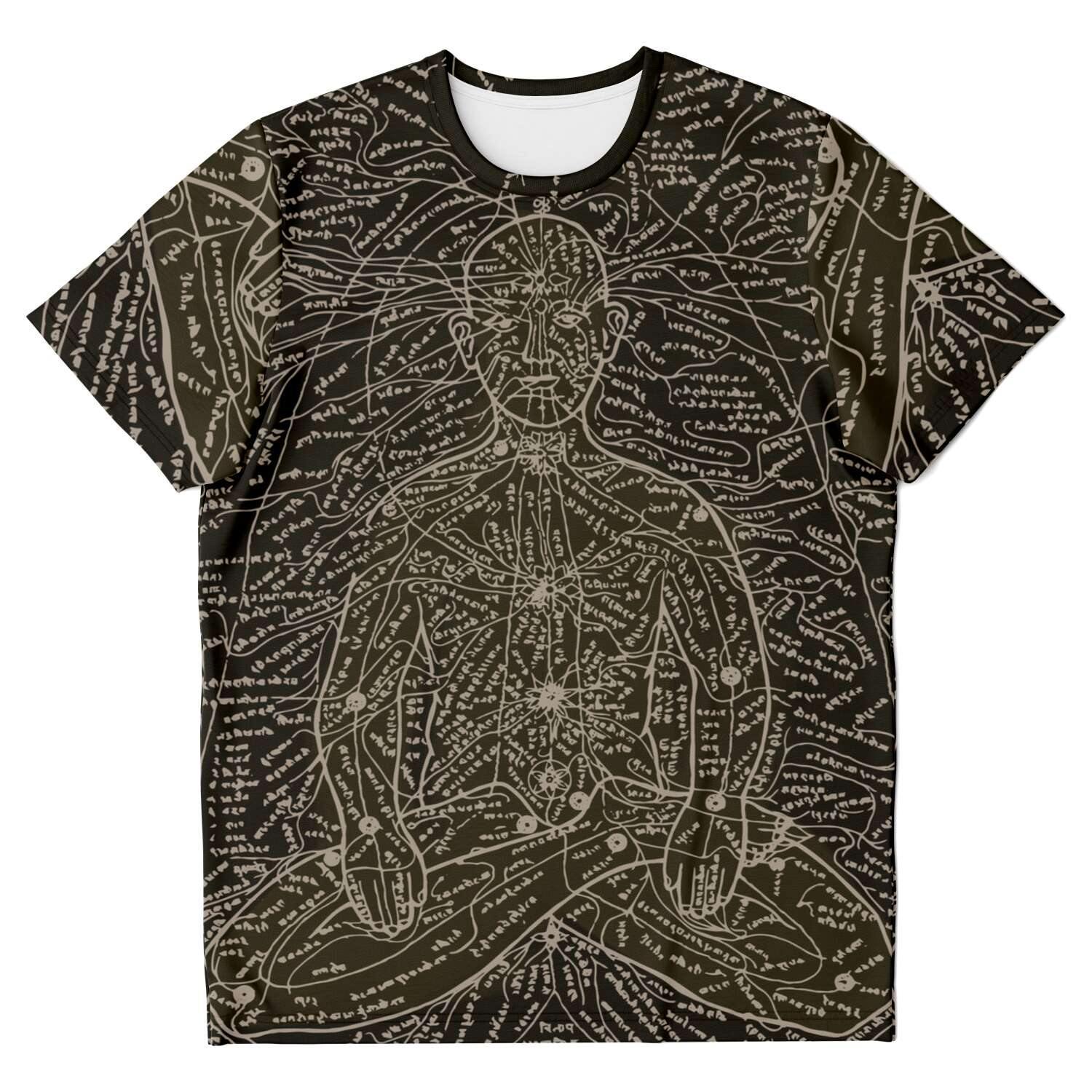 Chakra and Qi-Meridian Chart | Kundalini Yoga Chakra balancing | Meridians Qi Prana Life Energy | Vintage Indian T-Shirt Graphic Tee