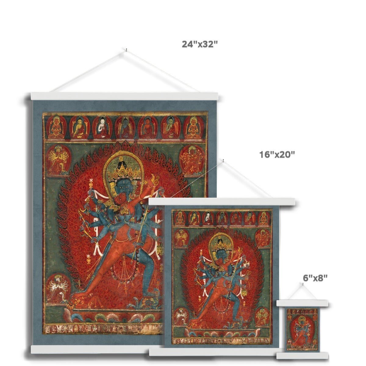 Hangar Thangka Chakrasamvara and Vajravahi Hindu and Buddhist Erotic Eros Sex Tantric Deities Vintage Indian Fine Art Print with Thangka Hanger