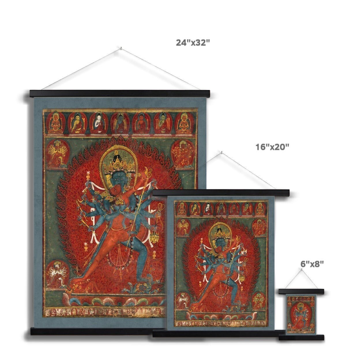 Hangar Thangka Chakrasamvara and Vajravahi Hindu and Buddhist Erotic Eros Sex Tantric Deities Vintage Indian Fine Art Print with Thangka Hanger