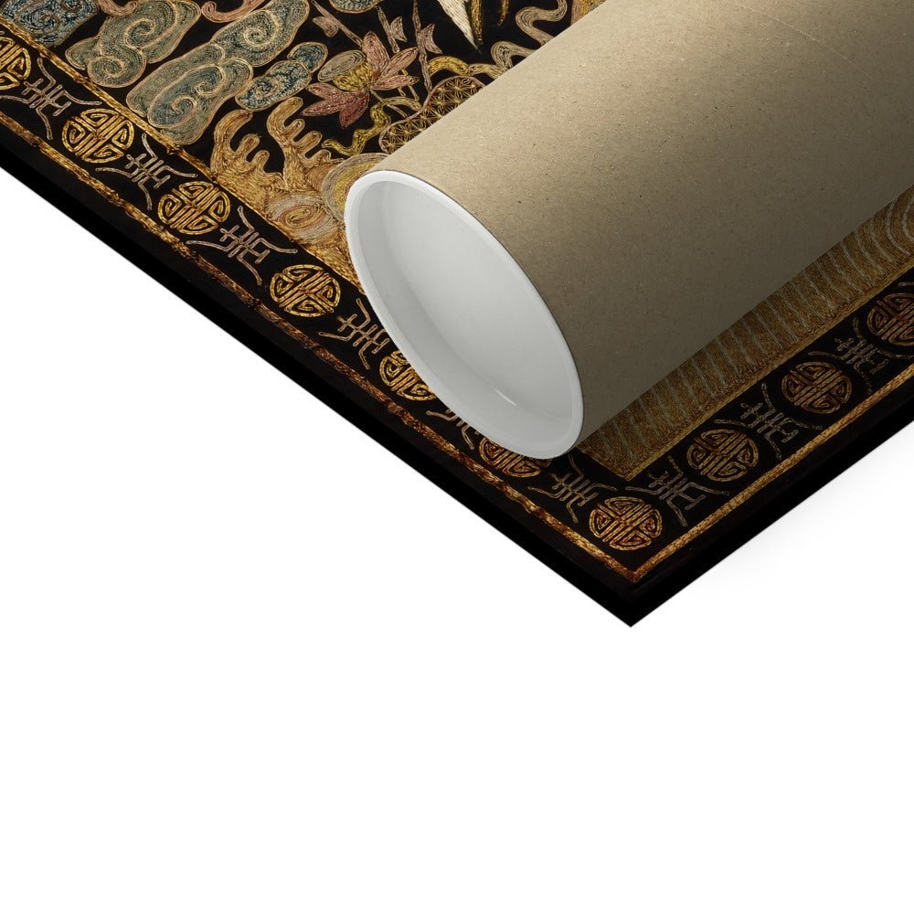 Chinese Silk Embroidery Heron Bird Mandarin Square Qing Dynasty, Antique Wall Art Decor Vintage Fine Art Print