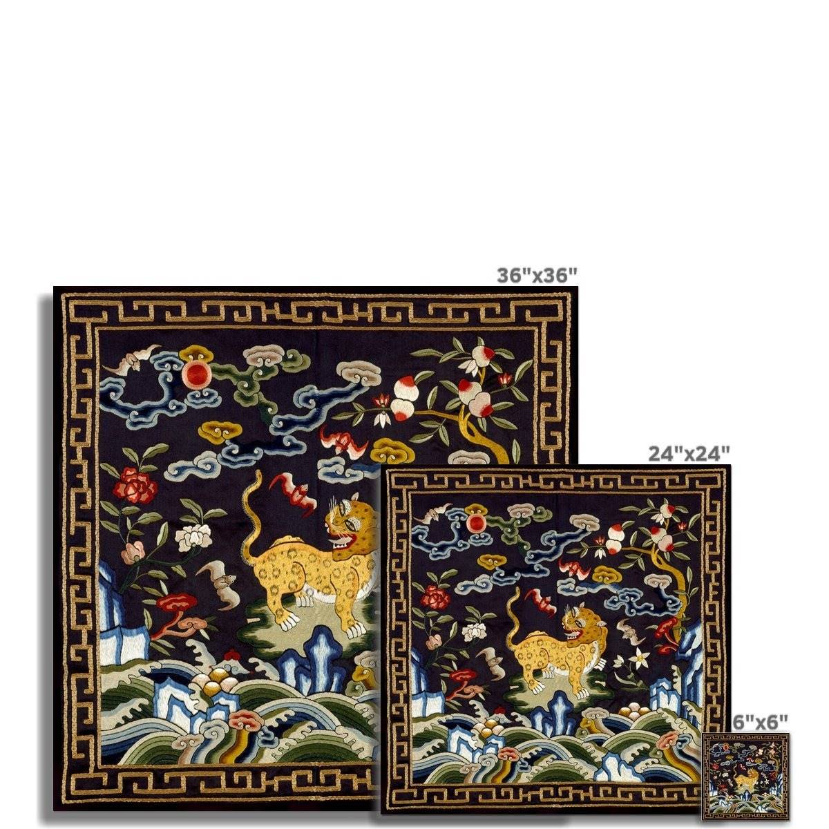 Chinese Silk Embroidery Leopard Panther Tiger Mandarin Square Qing Dynasty, Antique Wall Art Decor Ornate Vintage Fine Art Print