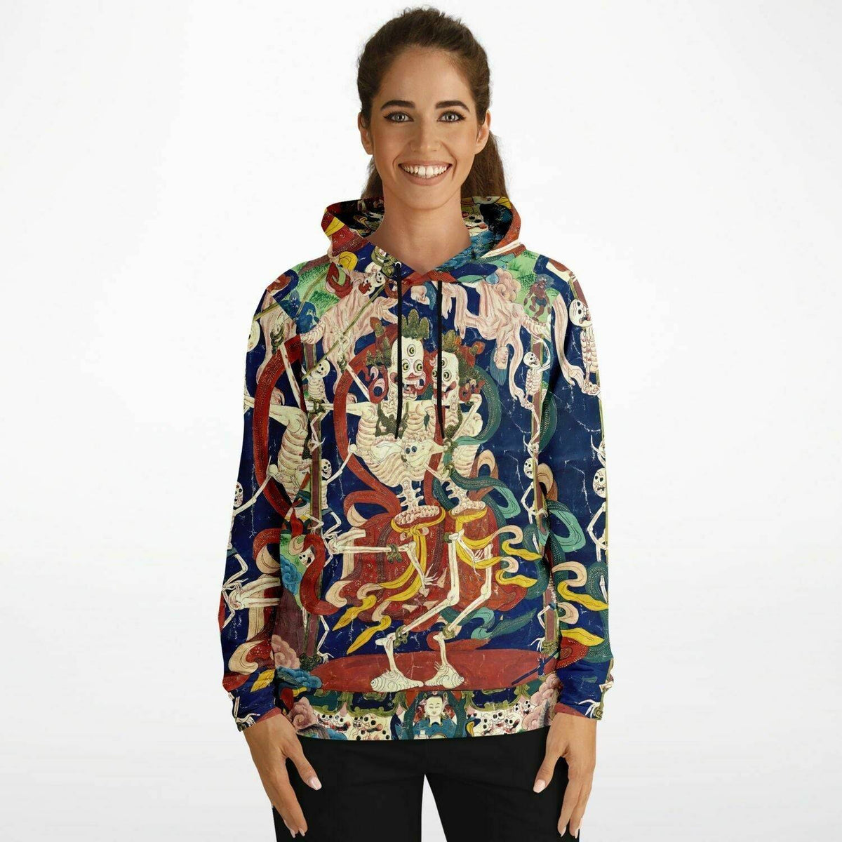 Citipati Skeleton Deity | Tibetan Buddhist Lords of the Cemetery | Dance of Death Skull All-Over-Print Art Hoodie