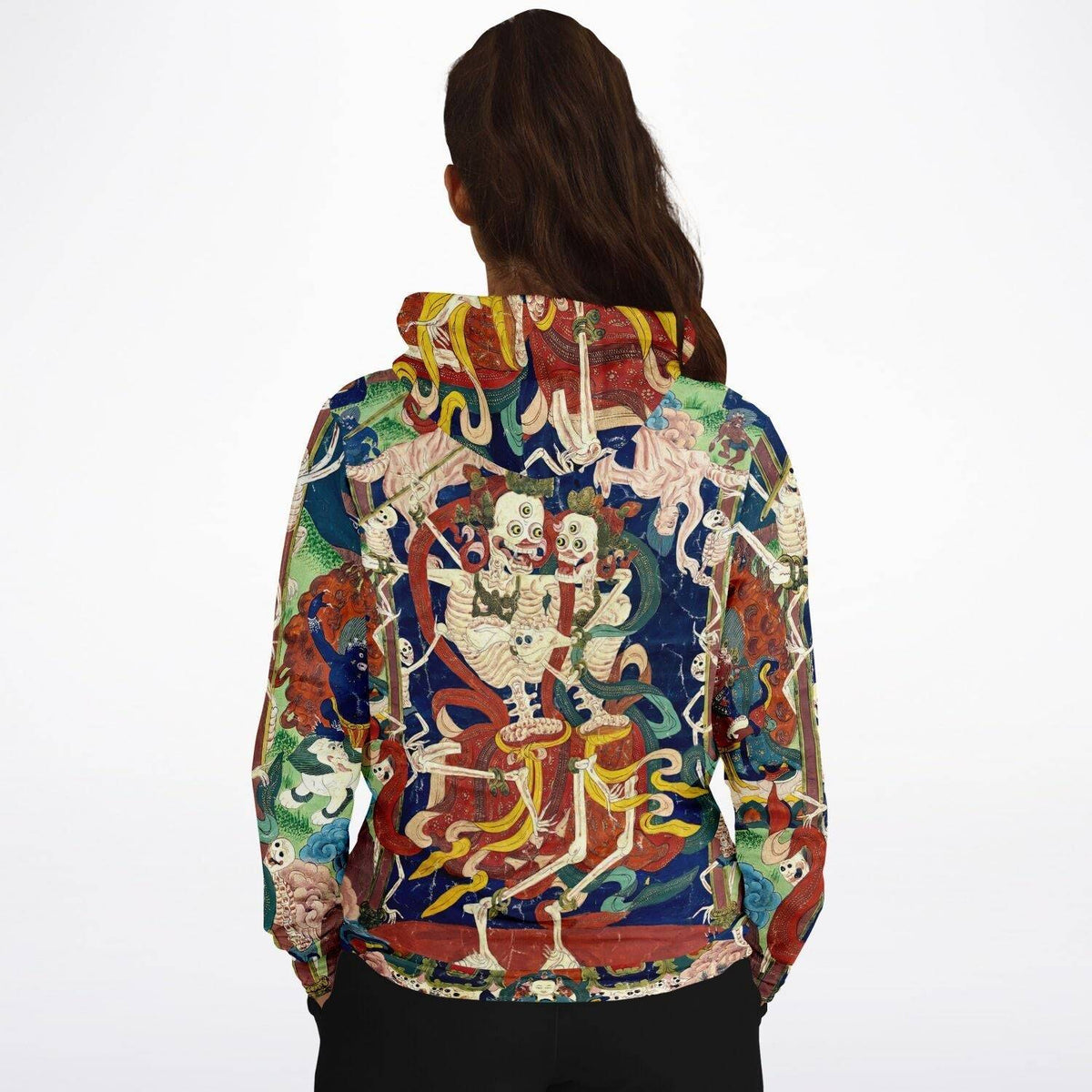 Citipati Skeleton Deity | Tibetan Buddhist Lords of the Cemetery | Dance of Death Skull All-Over-Print Art Hoodie