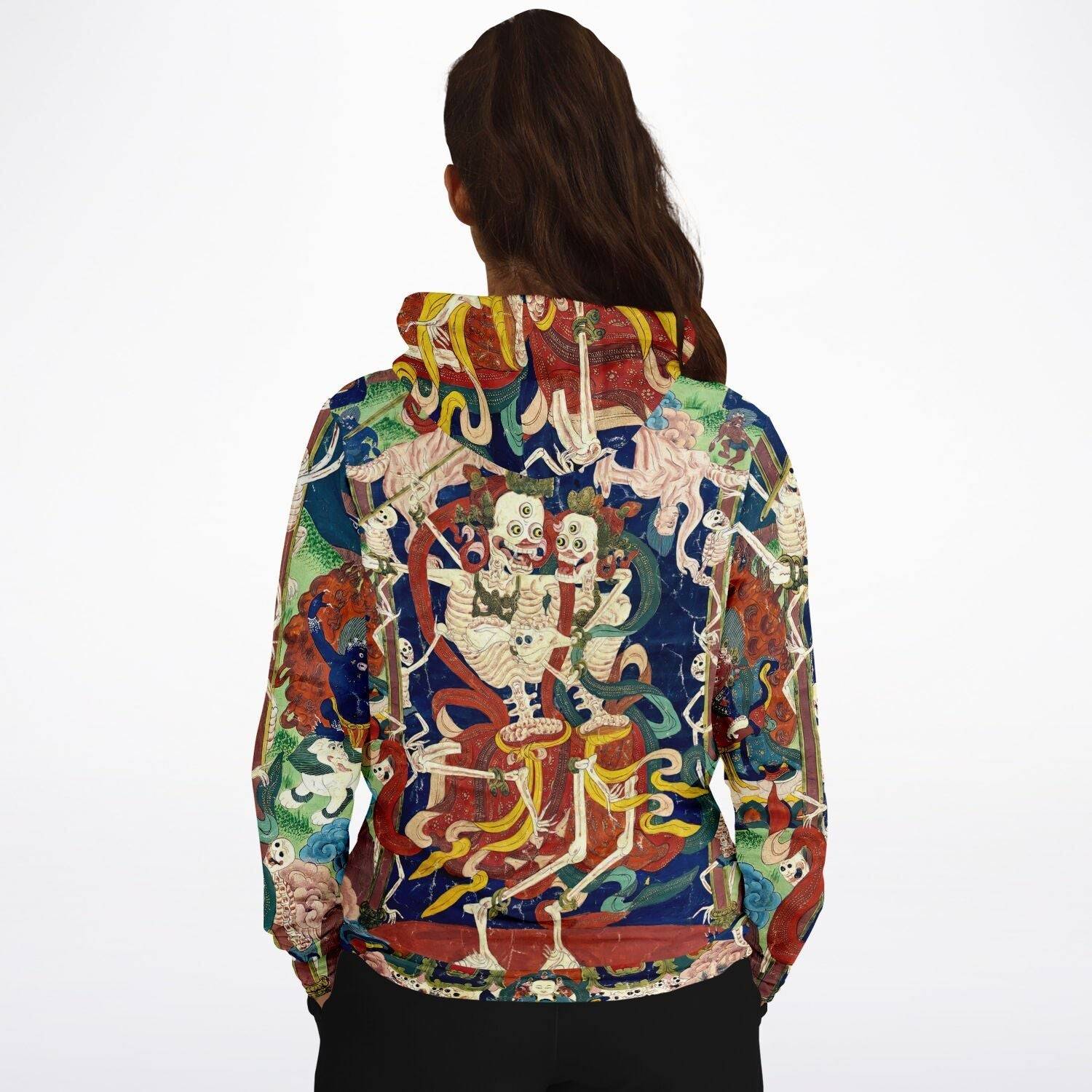 Citipati Skeleton Deity | Tibetan Buddhist Lords of the Cemetery | Dance of Death Skull All-Over-Print Art Hoodie