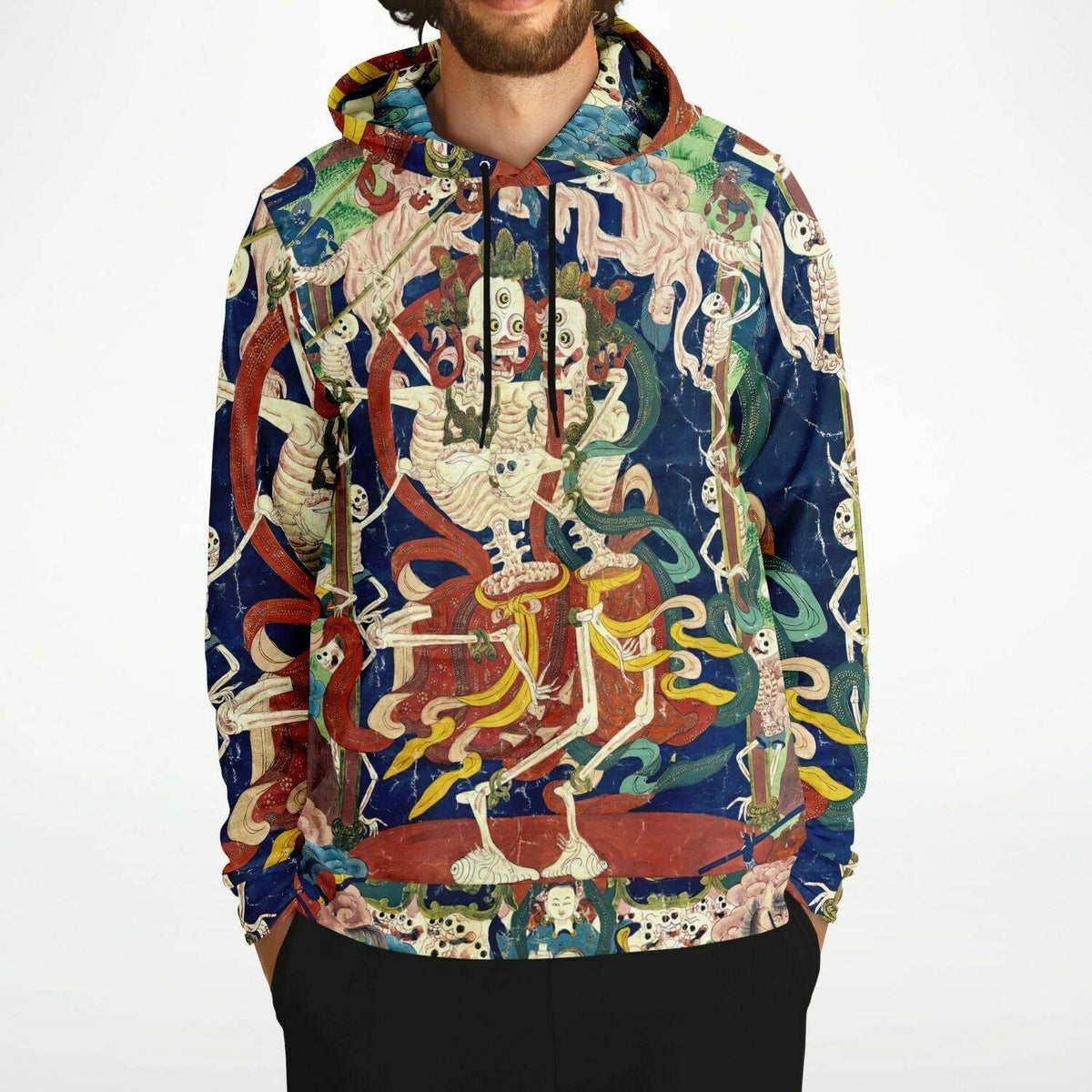 Citipati Skeleton Deity | Tibetan Buddhist Lords of the Cemetery | Dance of Death Skull All-Over-Print Art Hoodie