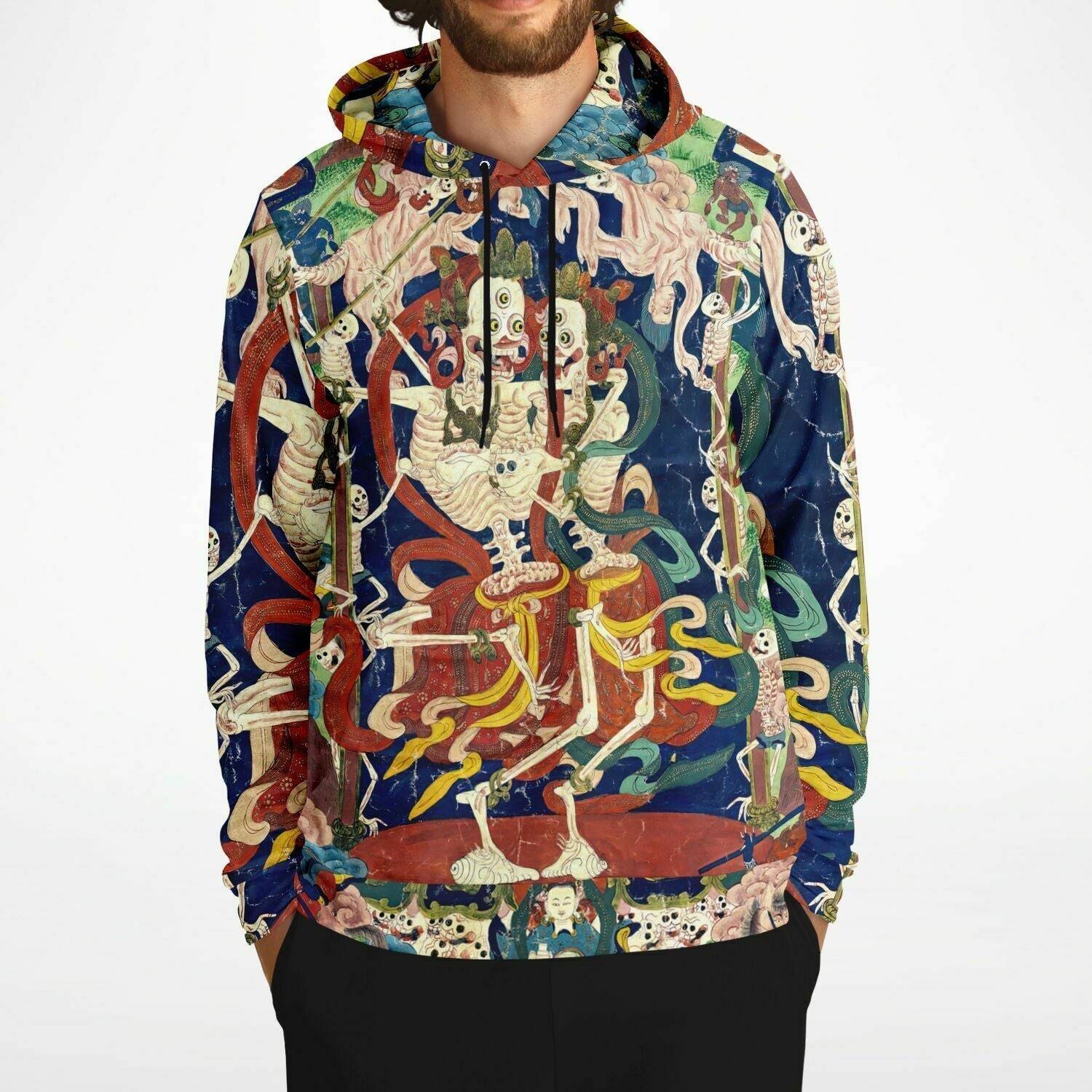 Citipati Skeleton Deity | Tibetan Buddhist Lords of the Cemetery | Dance of Death Skull All-Over-Print Art Hoodie